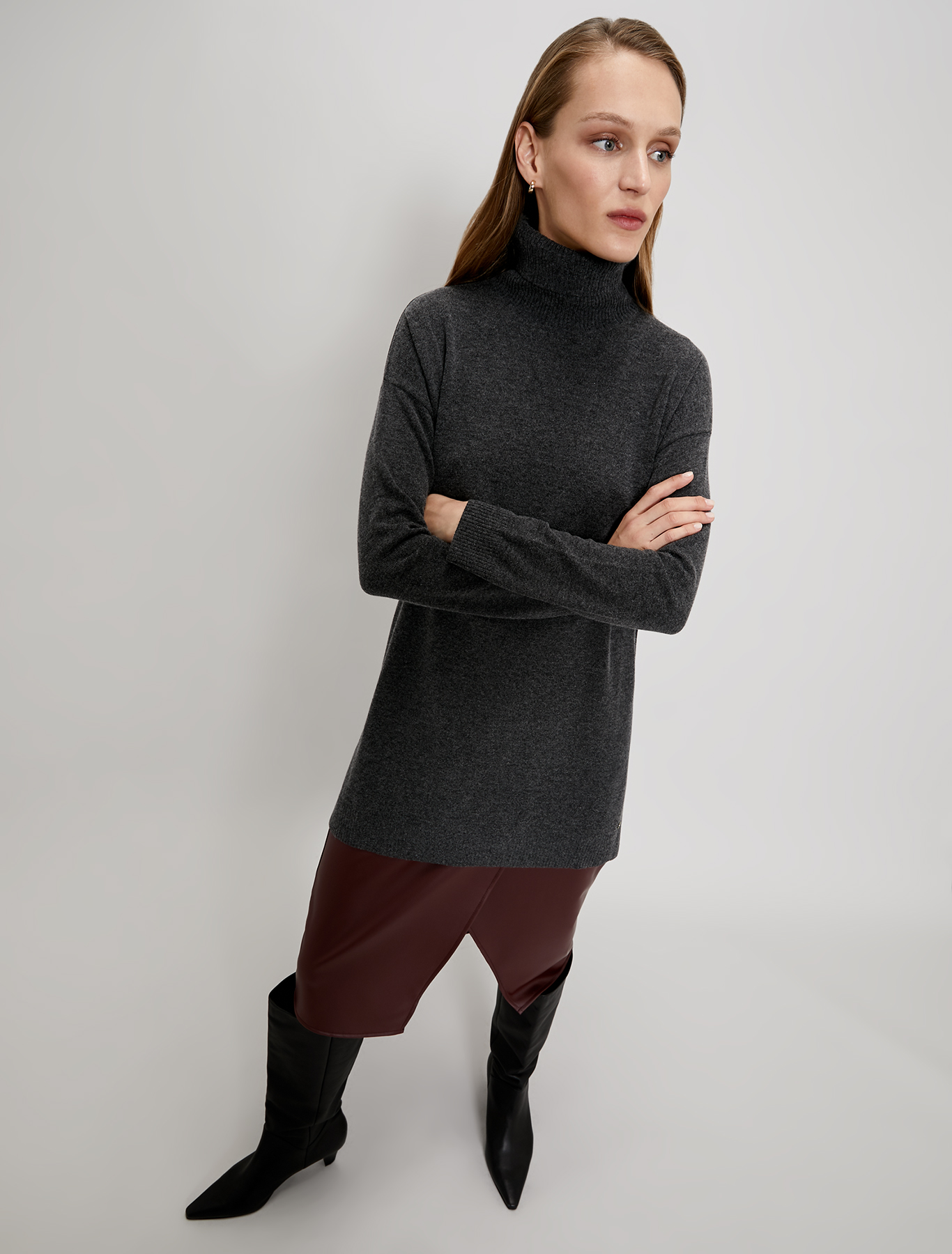 Polo neck jumper with slits, anthracite - Pennyblack Polo neck jumper with slits - anthracite - pennyblack