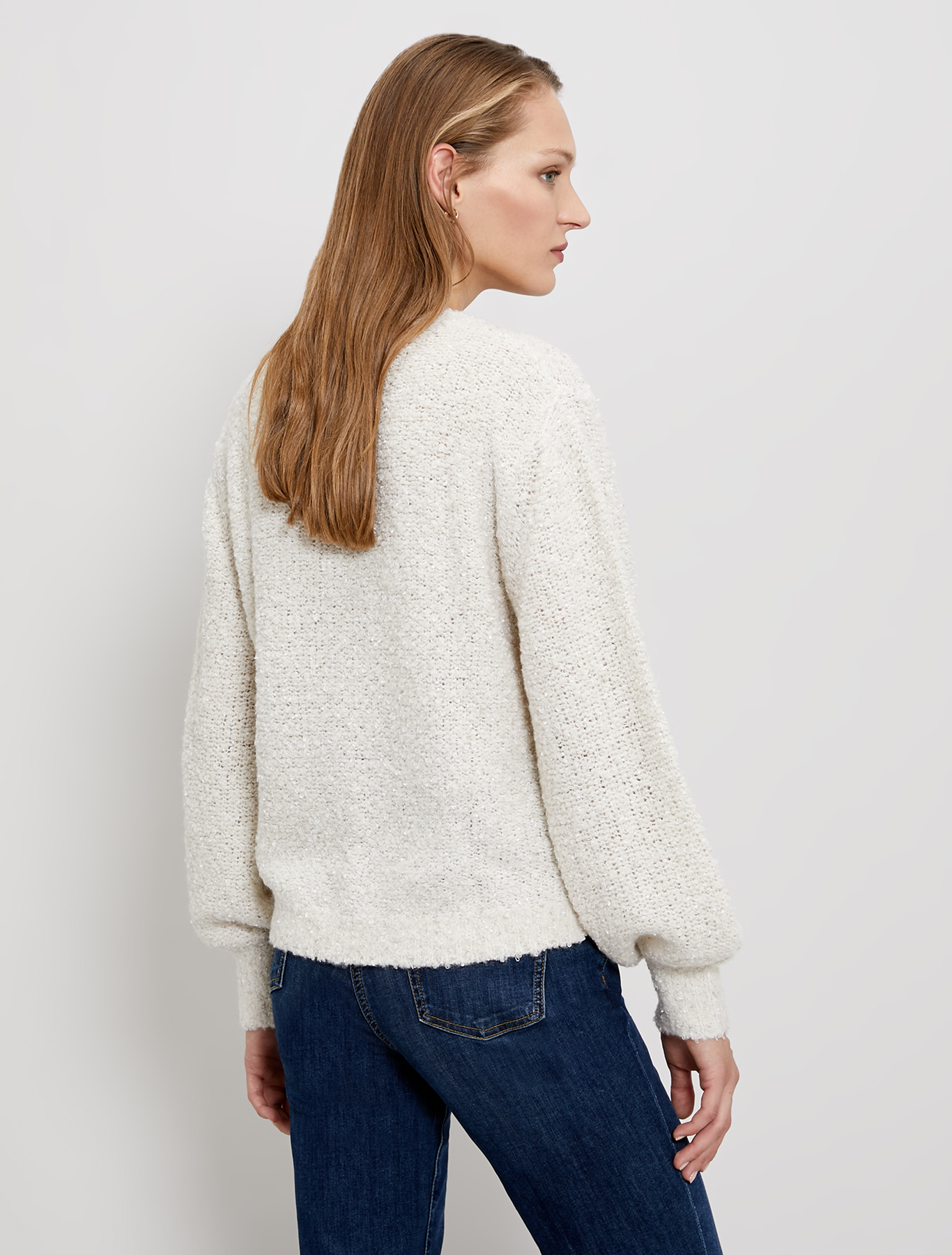 Bouclé pullover with puffed sleeves, ivory - Pennyblack Bouclé pullover with puffed sleeves - ivory - pennyblack