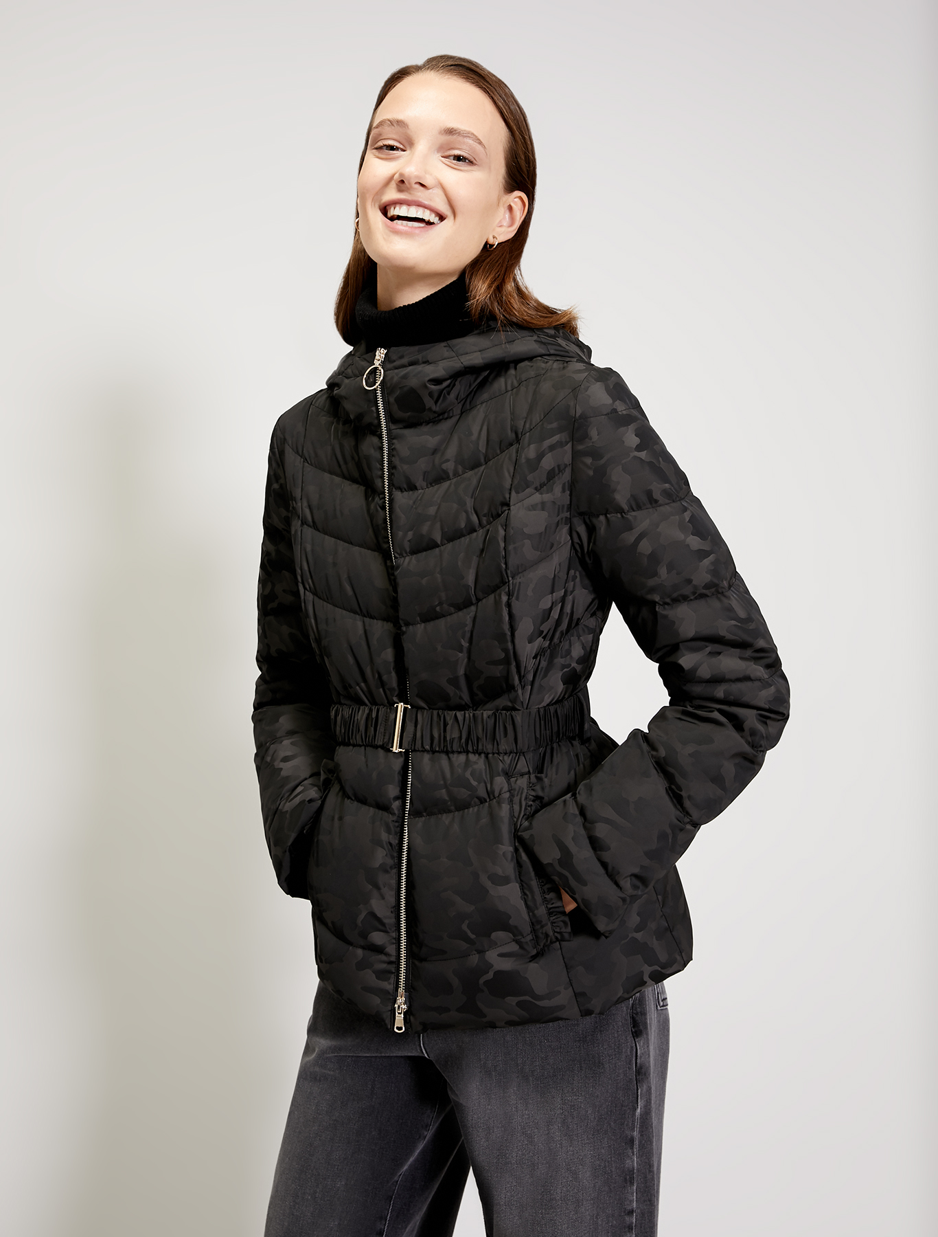 Camouflage patterned down jacket, dark grey pattern - Pennyblack Camouflage patterned down jacket - dark grey pattern - pennyblack