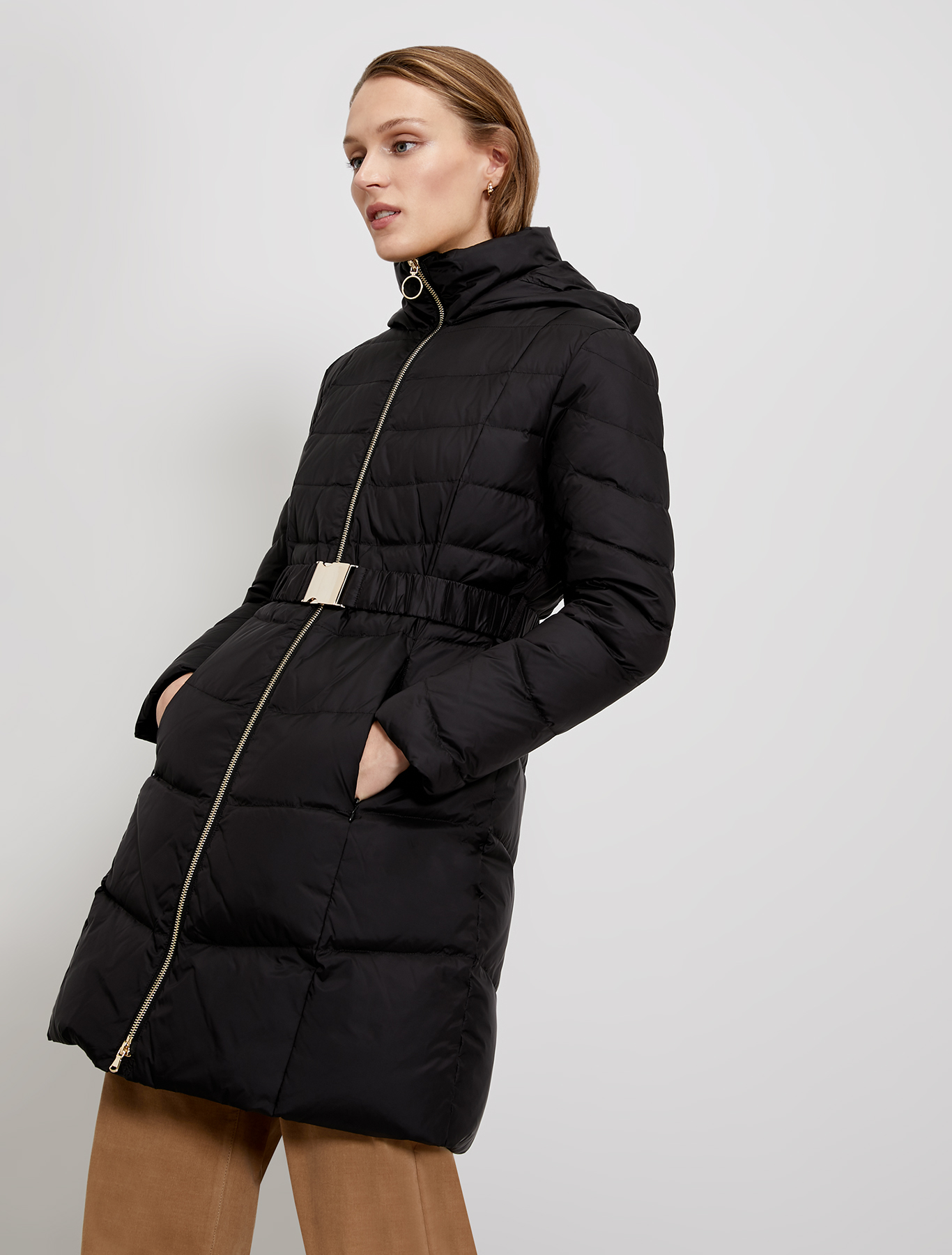 Slim-fit belted down jacket, black - Pennyblack Slim-fit belted down jacket - black - pennyblack
