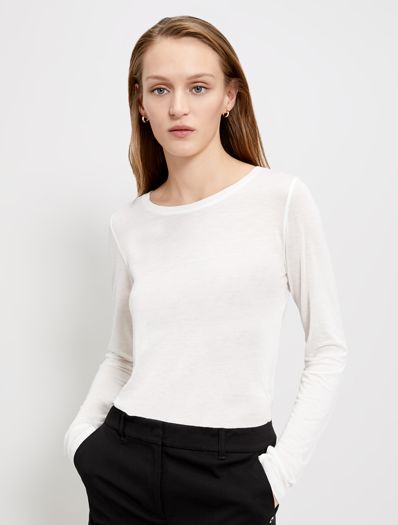 T-shirt in micromodal e cashmere, bianco avorio - Pennyblack T-shirt in micromodal e cashmere - bianco avorio - pennyblack