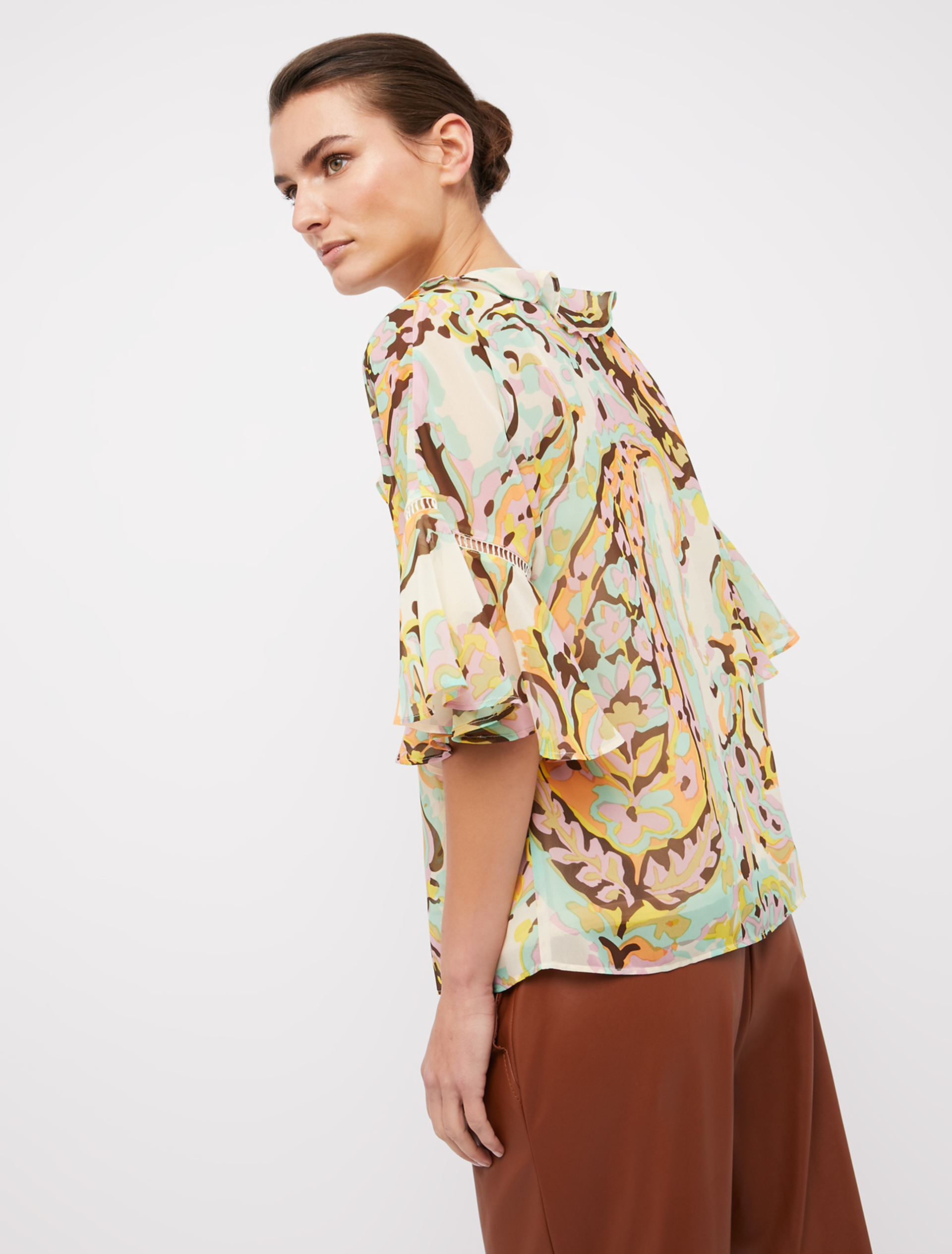 Georgette blouse with flounce, gold pattern - Pennyblack Georgette blouse with flounce - gold pattern - pennyblack