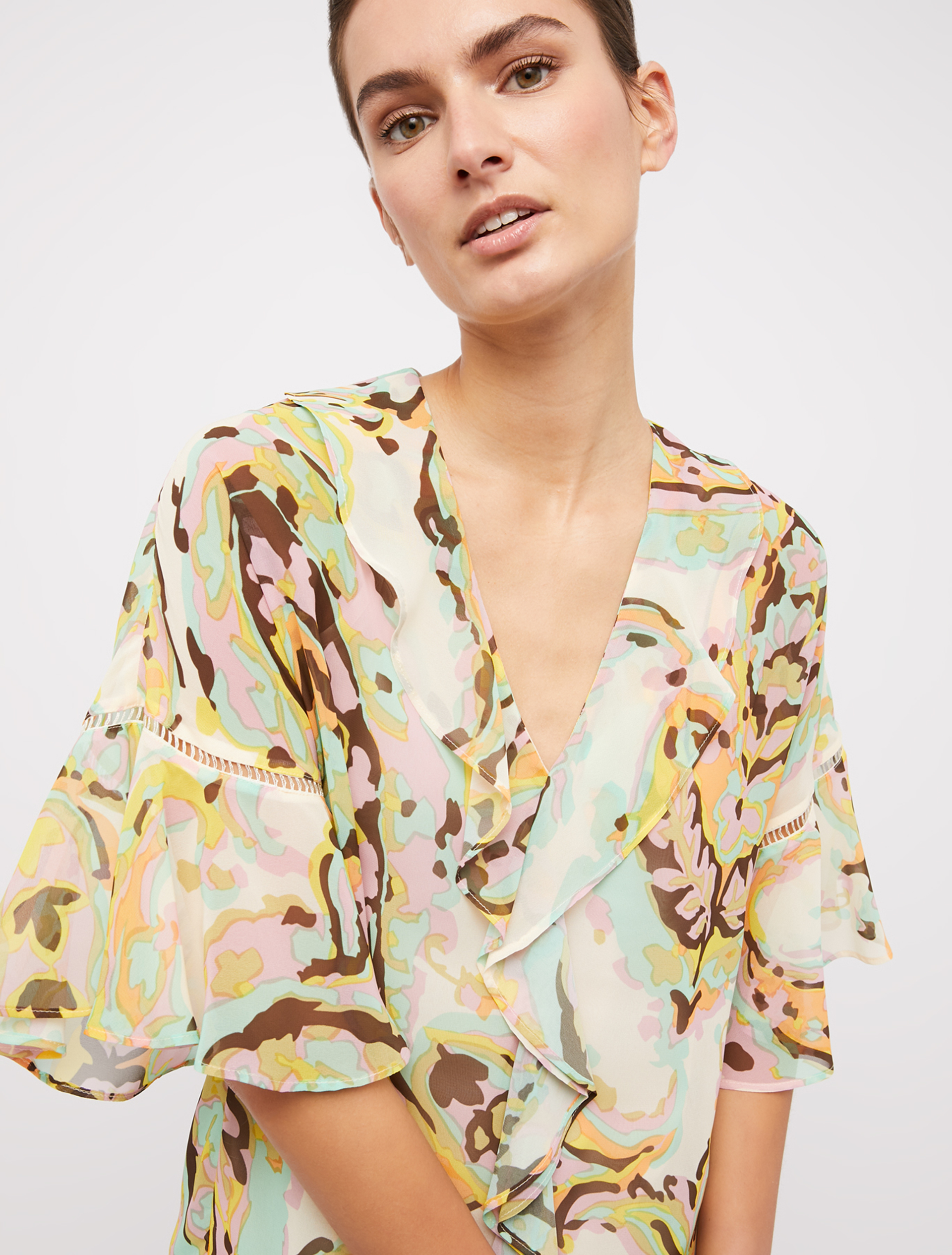 Georgette blouse with flounce, gold pattern - Pennyblack Georgette blouse with flounce - gold pattern - pennyblack