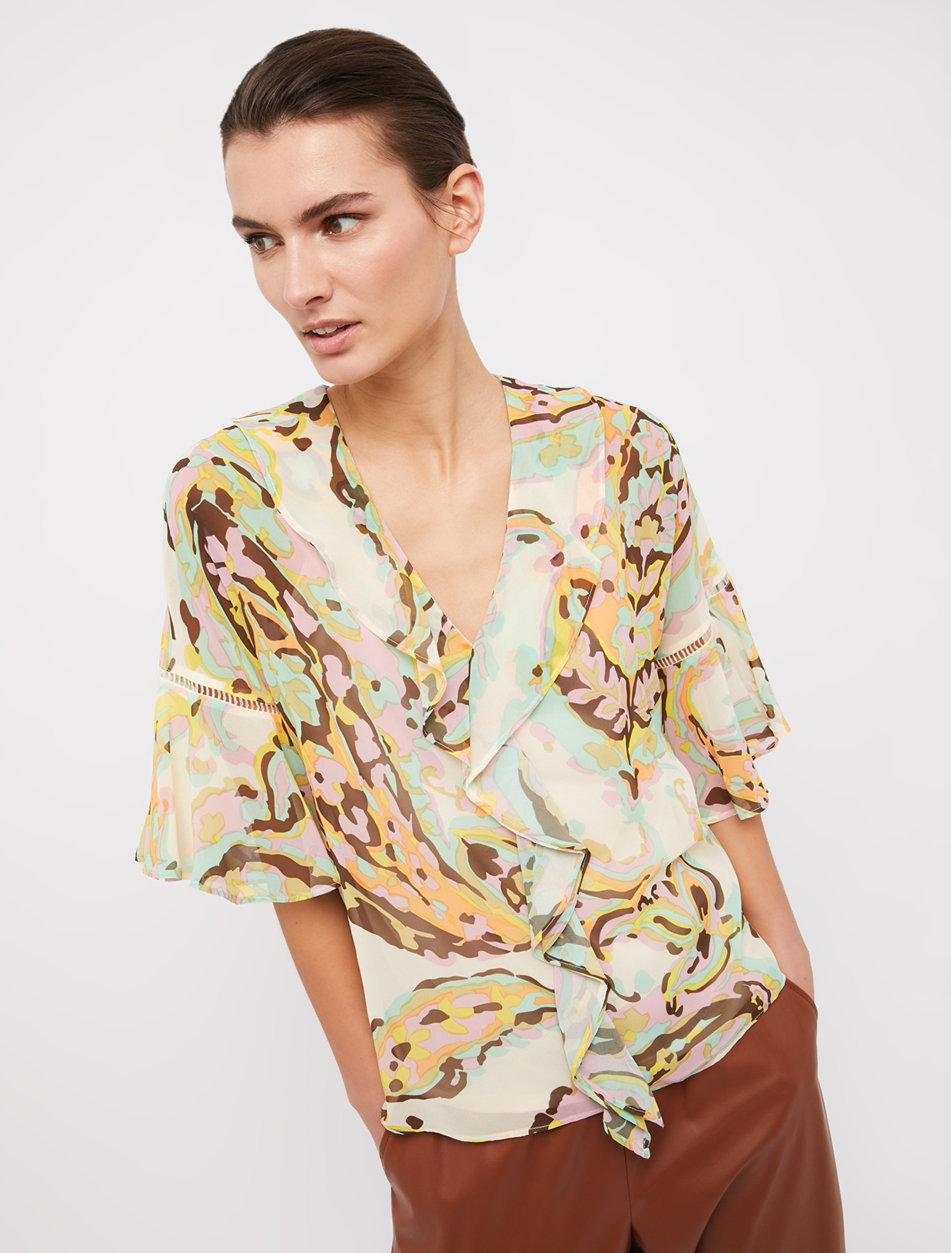 Georgette blouse with flounce, gold pattern - Pennyblack Georgette blouse with flounce - gold pattern - pennyblack