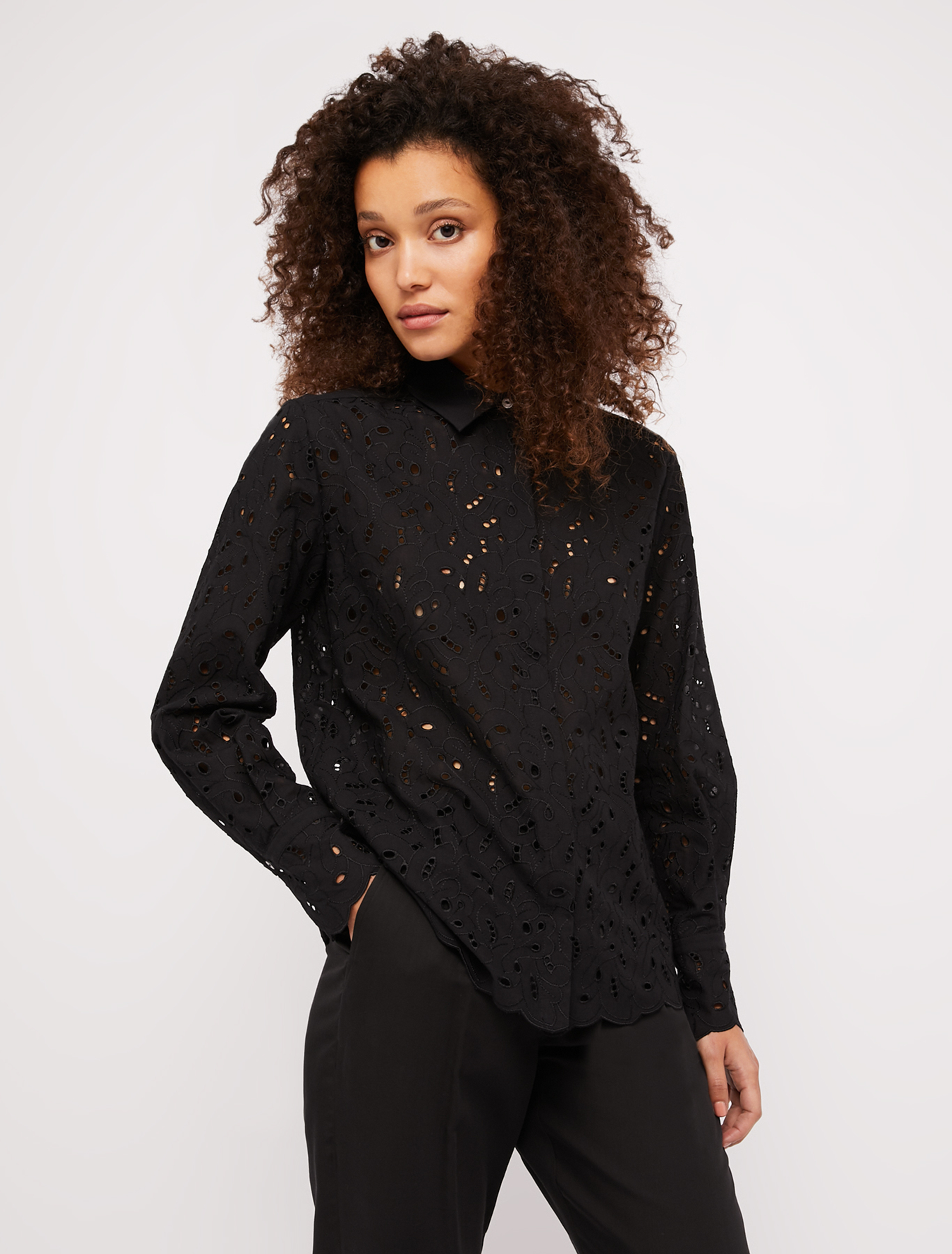 Cotton broderie anglaise shirt, black - Pennyblack Cotton broderie anglaise shirt - black - pennyblack