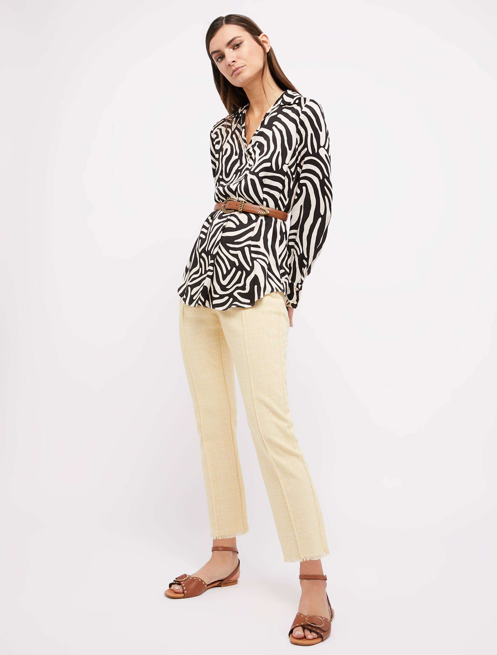 Basketweave cigarette trousers, pale yellow pattern - Pennyblack Basketweave cigarette trousers - pale yellow pattern - pennyblack