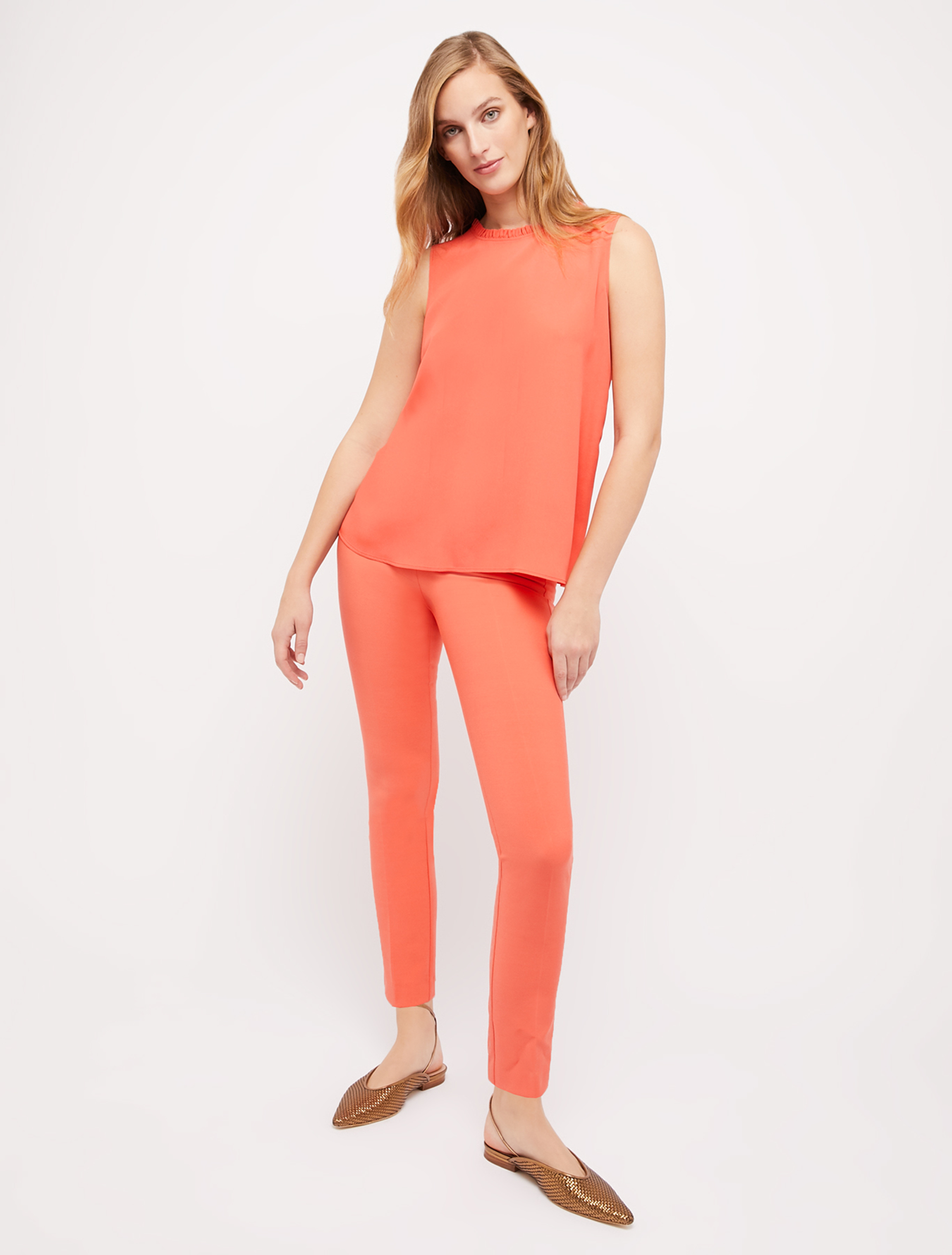 Crêpe de Chine top with ruffles, coral - Pennyblack Crêpe de Chine top with ruffles - coral - pennyblack