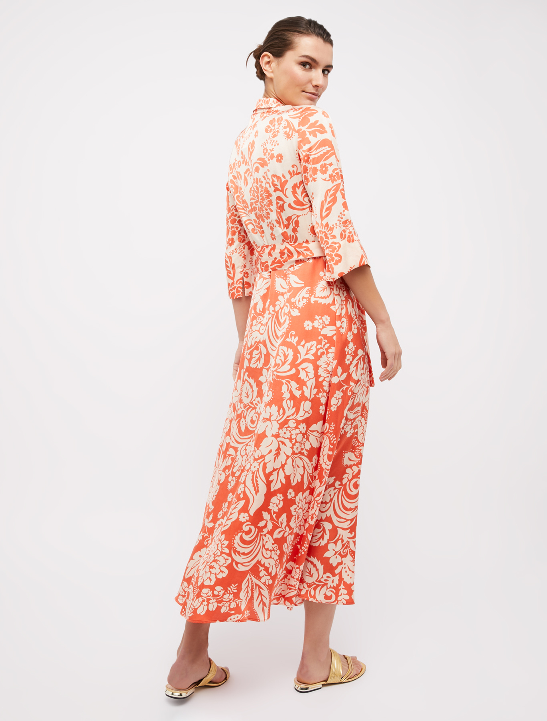 Floral satin shirt dress, orange pattern - Pennyblack Floral satin shirt dress - orange pattern - pennyblack