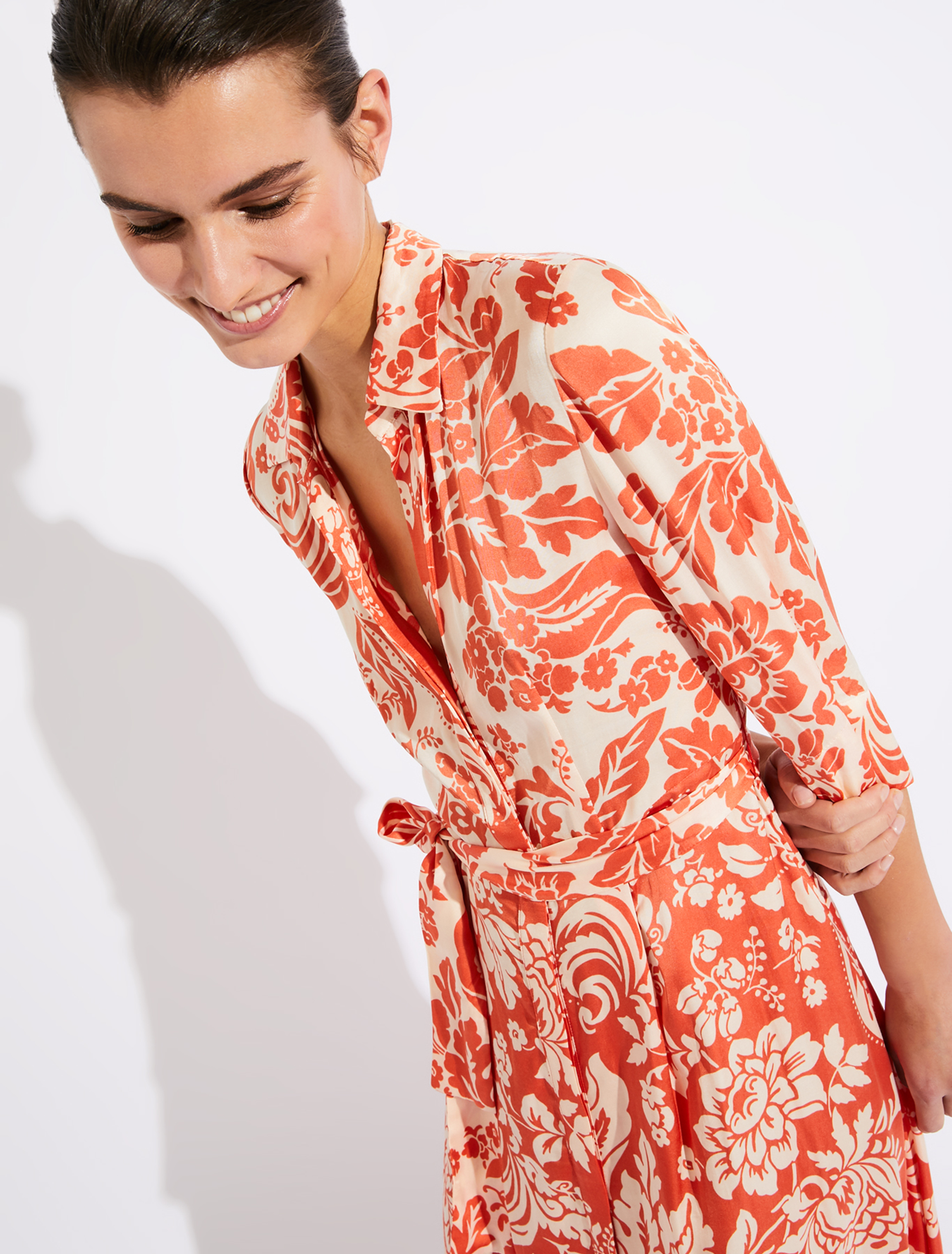 Floral satin shirt dress, orange pattern - Pennyblack Floral satin shirt dress - orange pattern - pennyblack