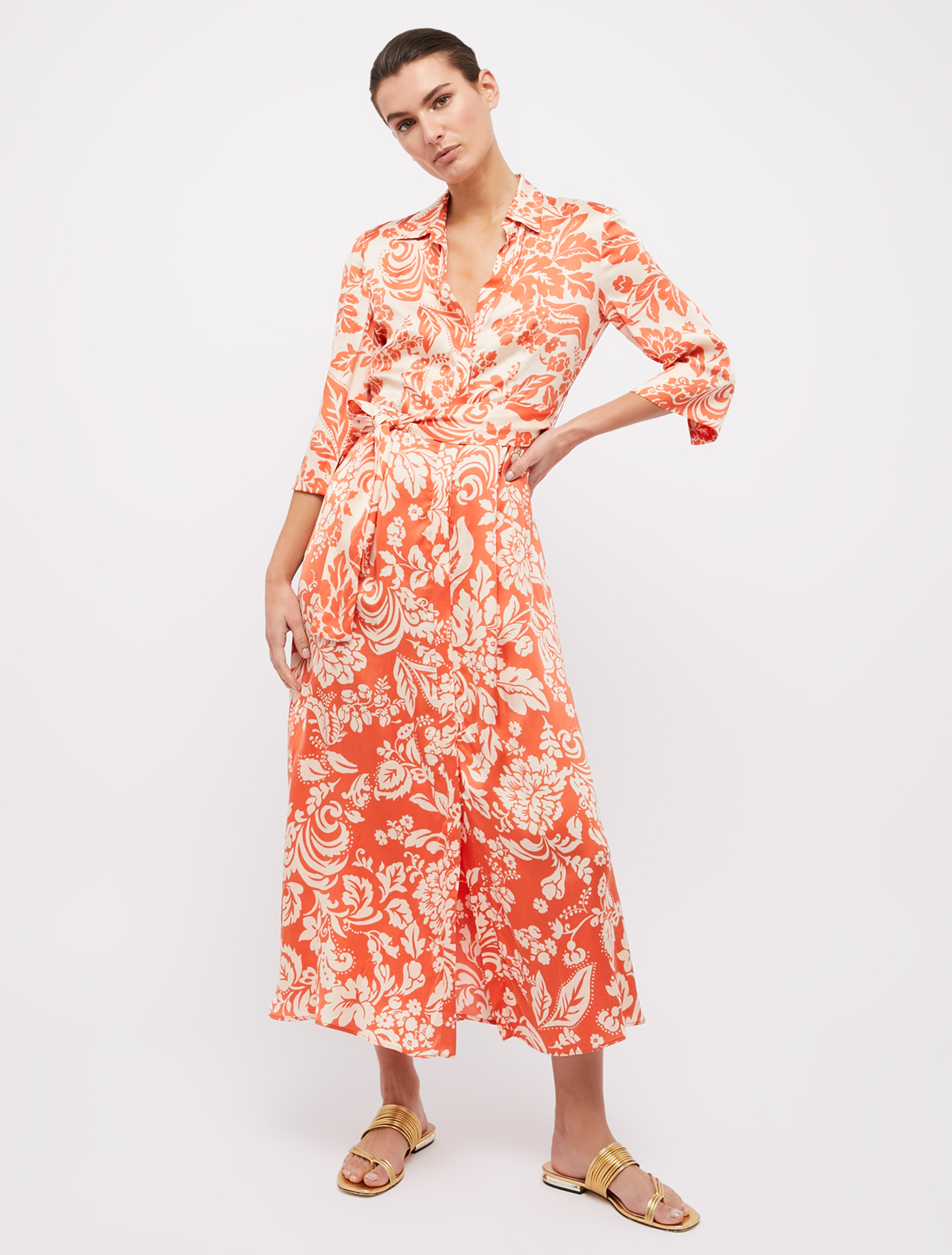 Floral satin shirt dress, orange pattern - Pennyblack Floral satin shirt dress - orange pattern - pennyblack