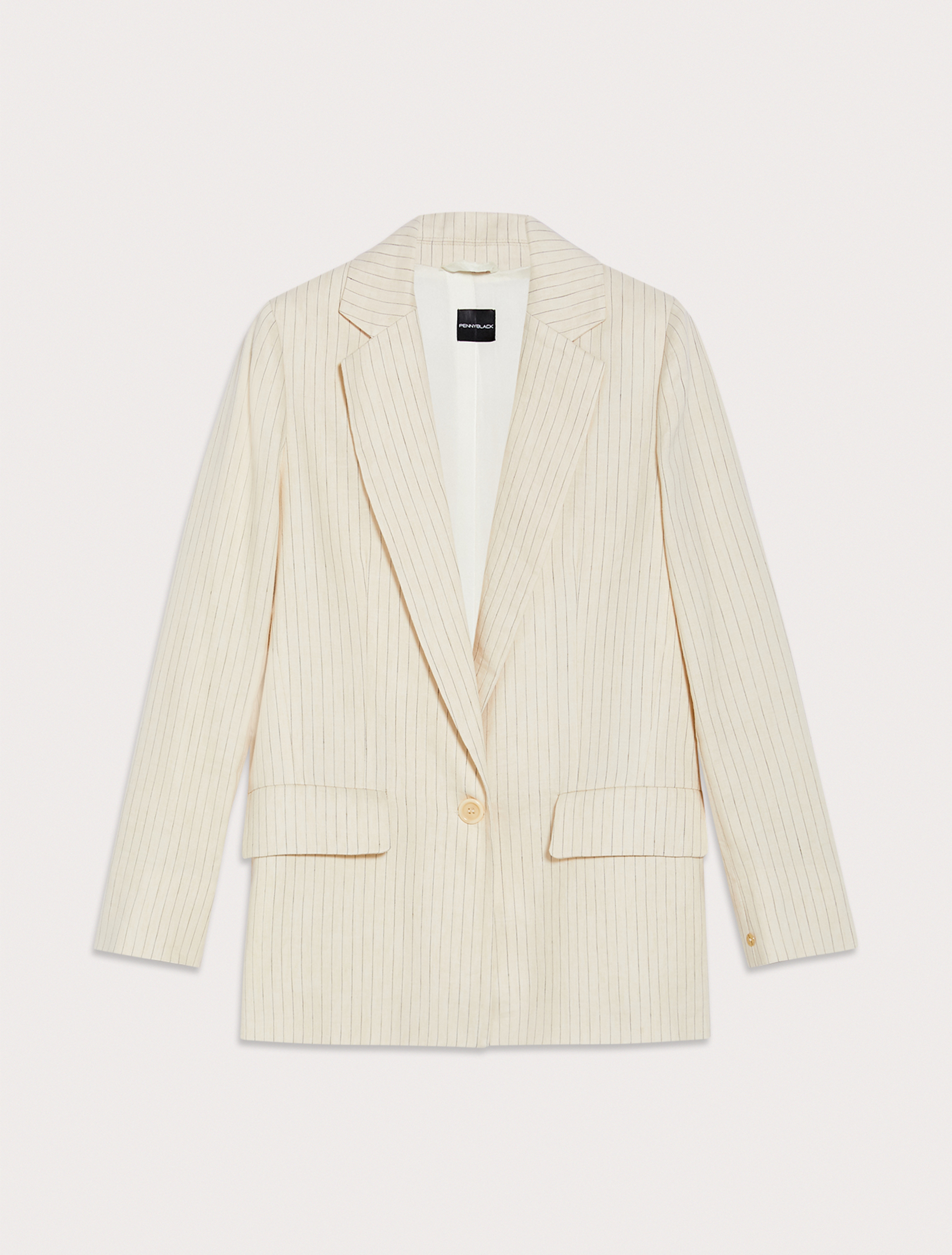 Pinstriped linen and cotton blazer, ivory pattern - Pennyblack Pinstriped linen and cotton blazer - ivory pattern - pennyblack