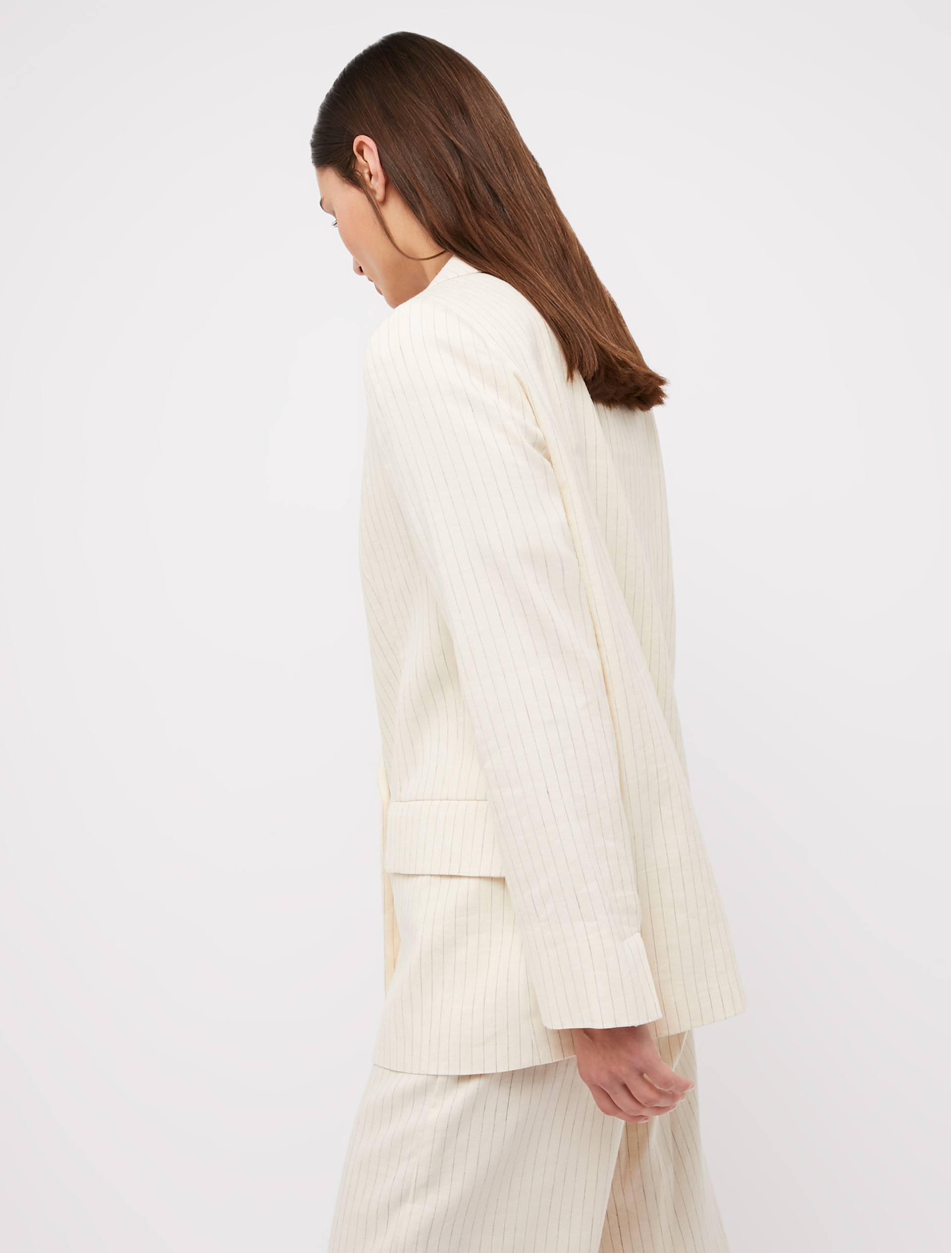 Pinstriped linen and cotton blazer, ivory pattern - Pennyblack Pinstriped linen and cotton blazer - ivory pattern - pennyblack
