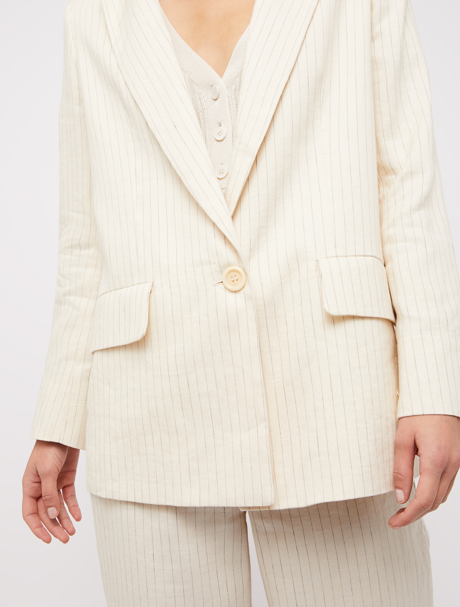 Pinstriped linen and cotton blazer, ivory pattern - Pennyblack Pinstriped linen and cotton blazer - ivory pattern - pennyblack