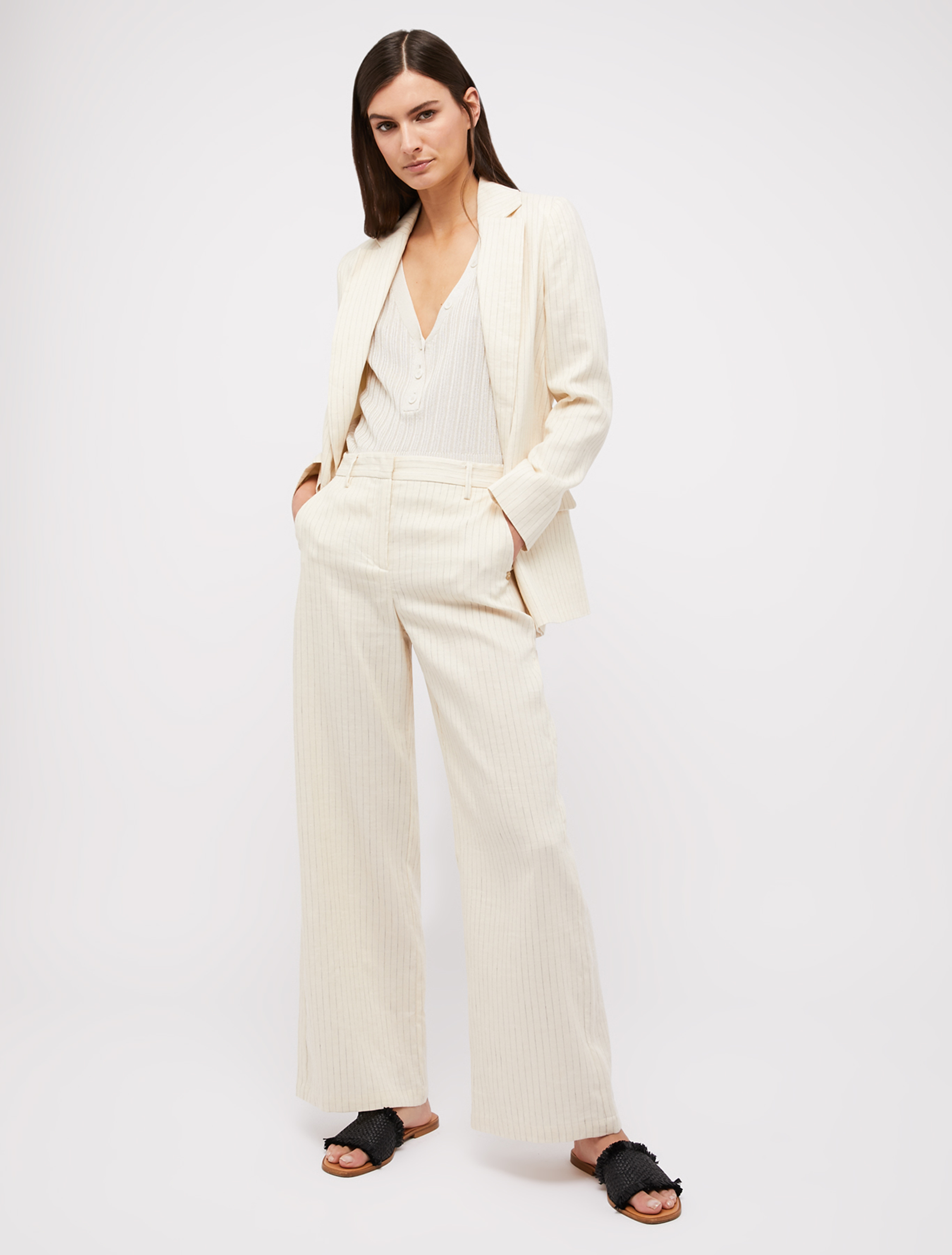 Pinstriped linen and cotton blazer, ivory pattern - Pennyblack Pinstriped linen and cotton blazer - ivory pattern - pennyblack
