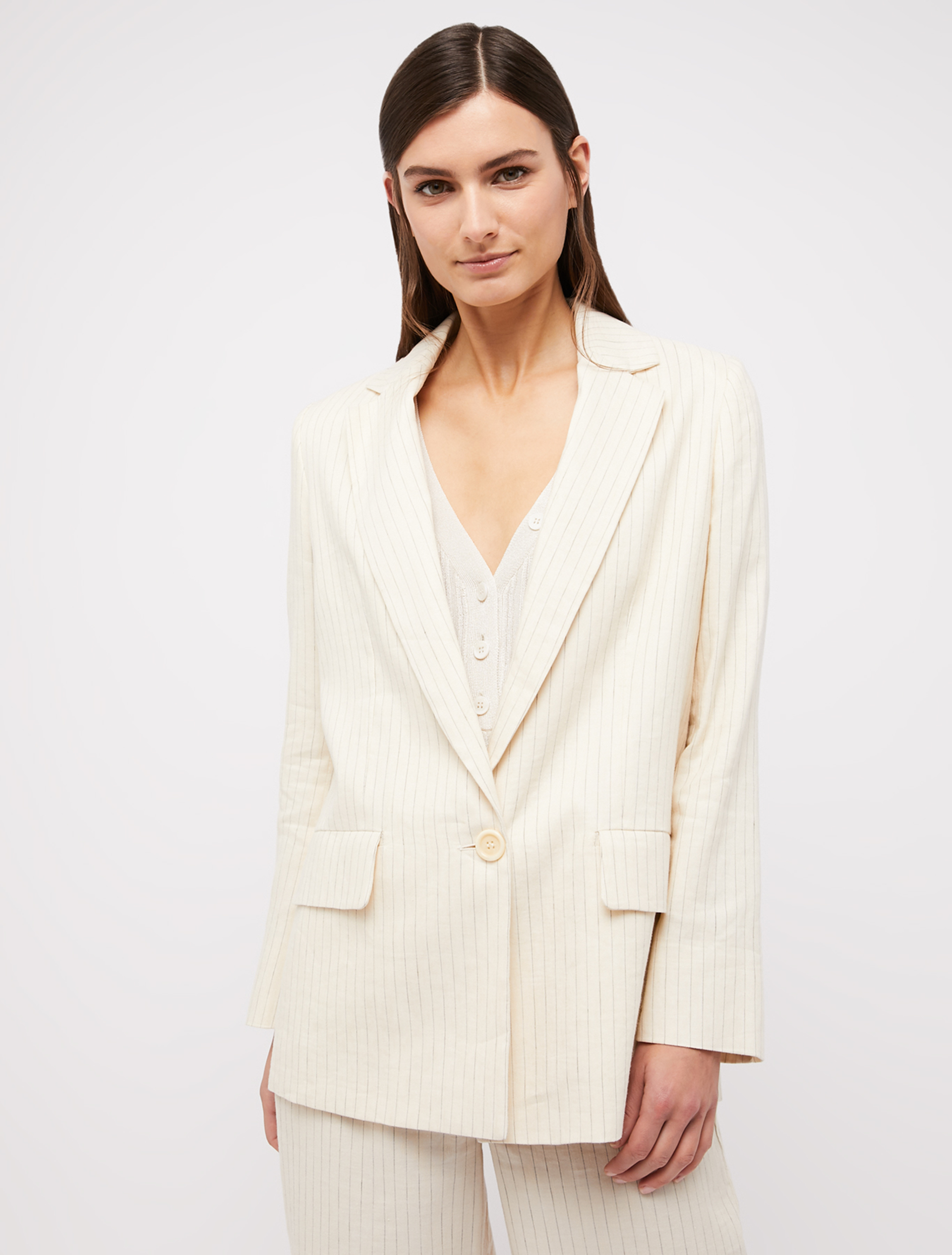 Pinstriped linen and cotton blazer, ivory pattern - Pennyblack Pinstriped linen and cotton blazer - ivory pattern - pennyblack