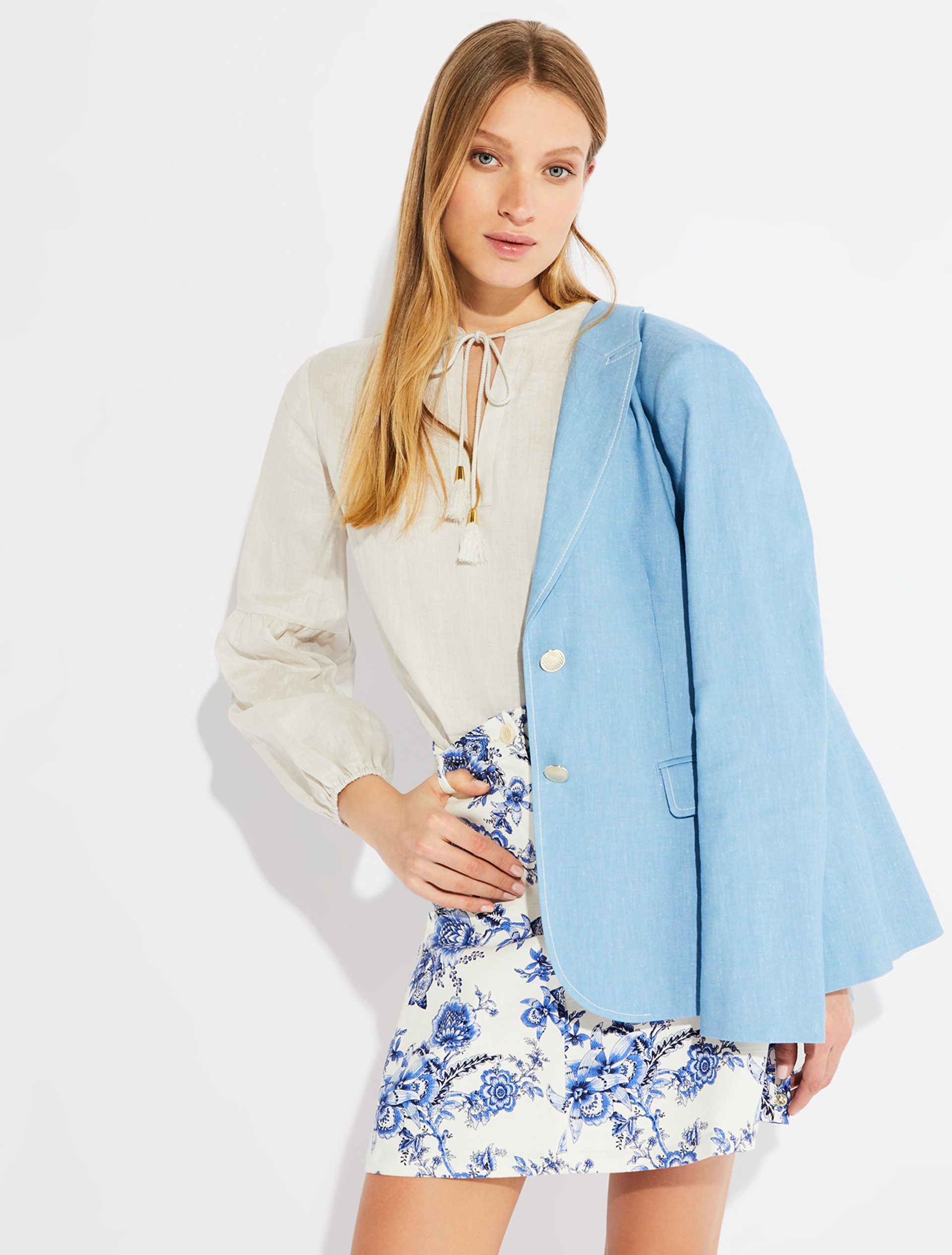 Cotton and linen blazer, light blue - Pennyblack Cotton and linen blazer - light blue - pennyblack