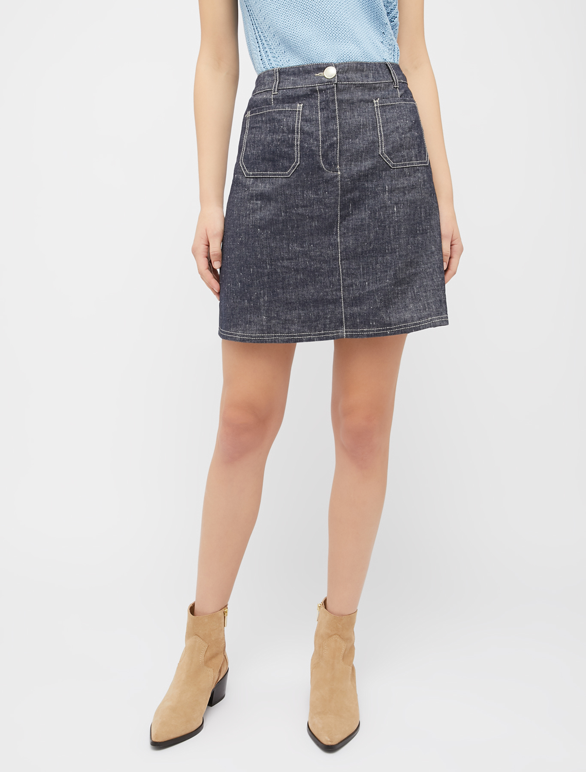 Cotton and linen mini skirt, navy blue - Pennyblack Cotton and linen mini skirt - navy blue - pennyblack