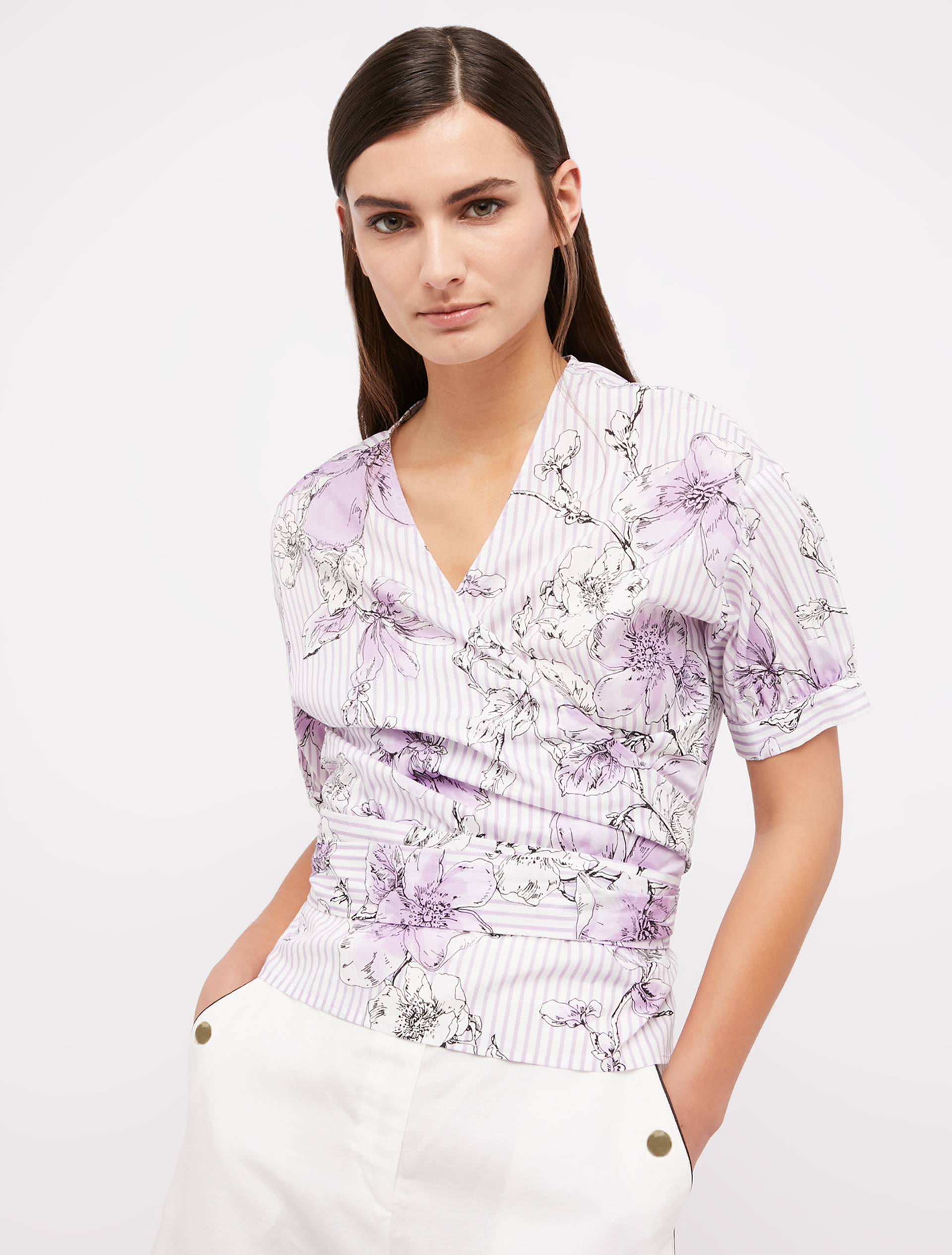 Patterned poplin blouse, lilac pattern - Pennyblack Patterned poplin blouse - lilac pattern - pennyblack