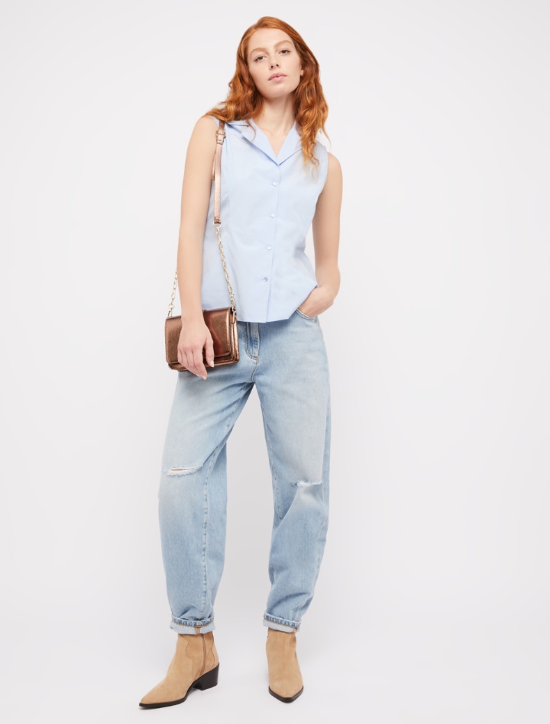 Poplin shirt with lapels, light blue 