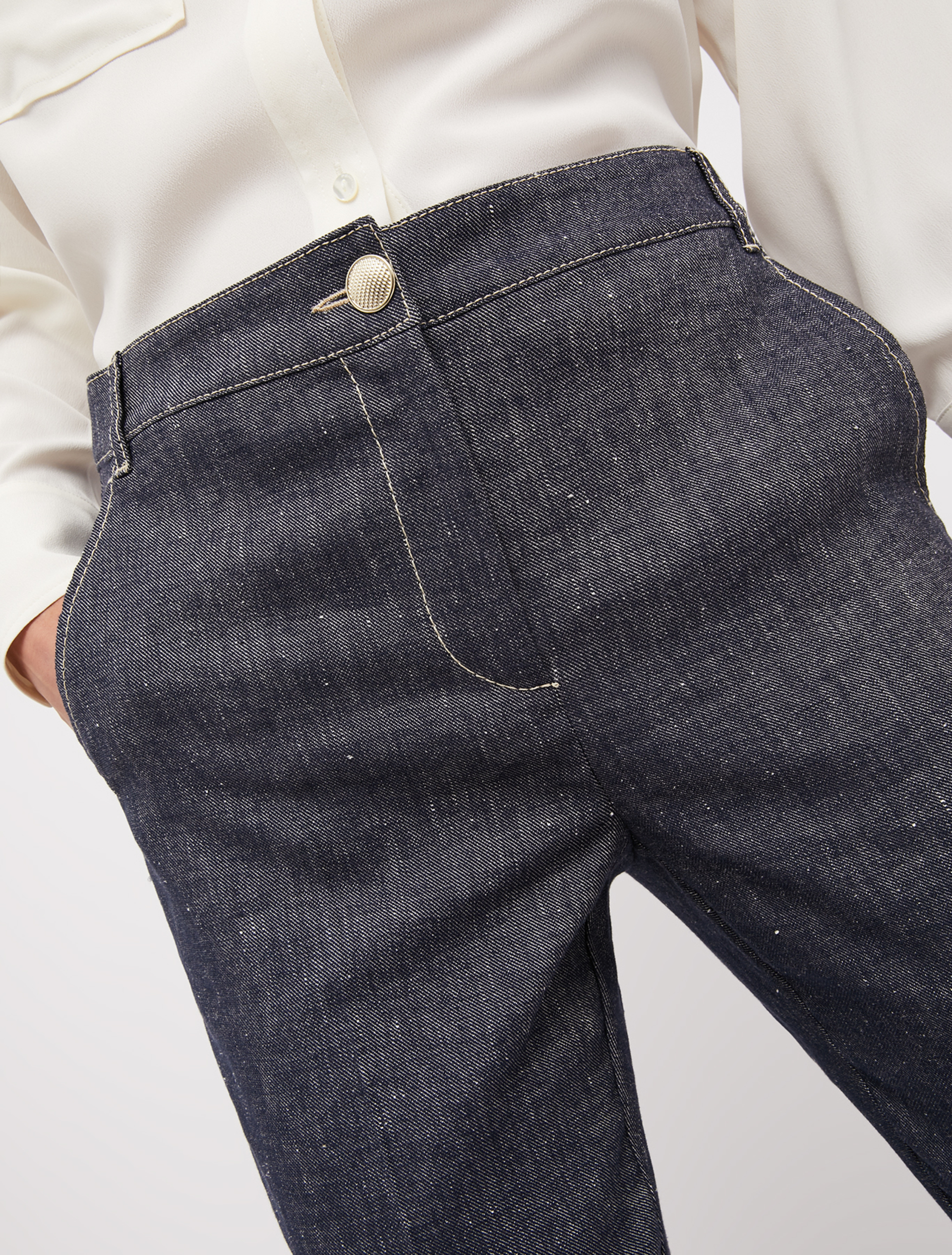 Slim cotton and linen trousers, navy blue - Pennyblack Slim cotton and linen trousers - navy blue - pennyblack