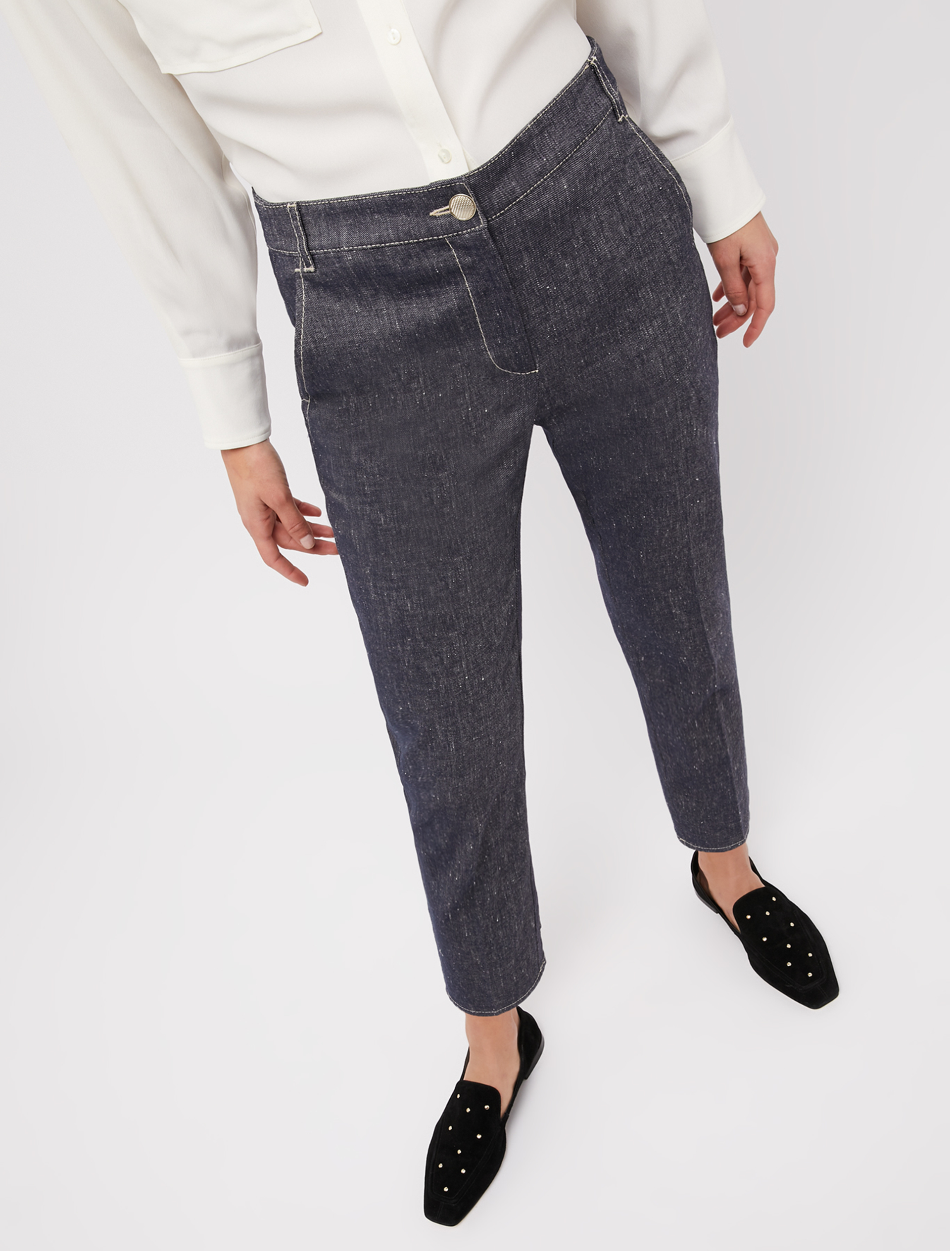 Slim cotton and linen trousers, navy blue - Pennyblack Slim cotton and linen trousers - navy blue - pennyblack