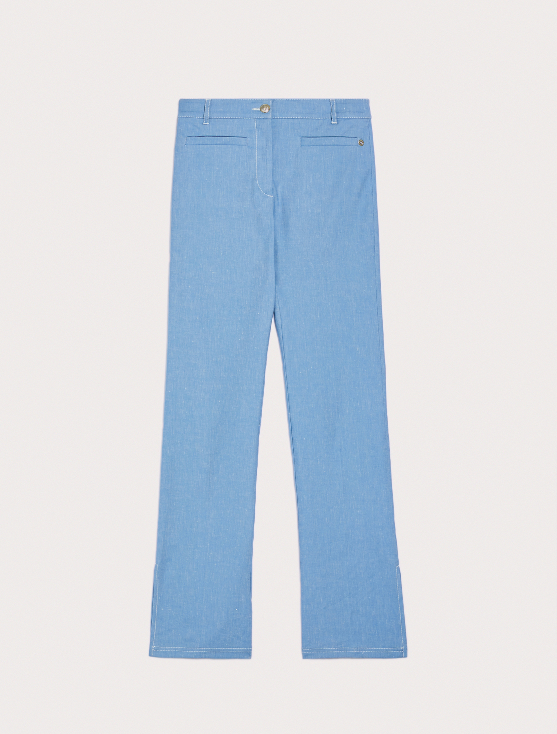 Boot-cut trousers in cotton and linen, light blue - Pennyblack Boot-cut trousers in cotton and linen - light blue - pennyblack