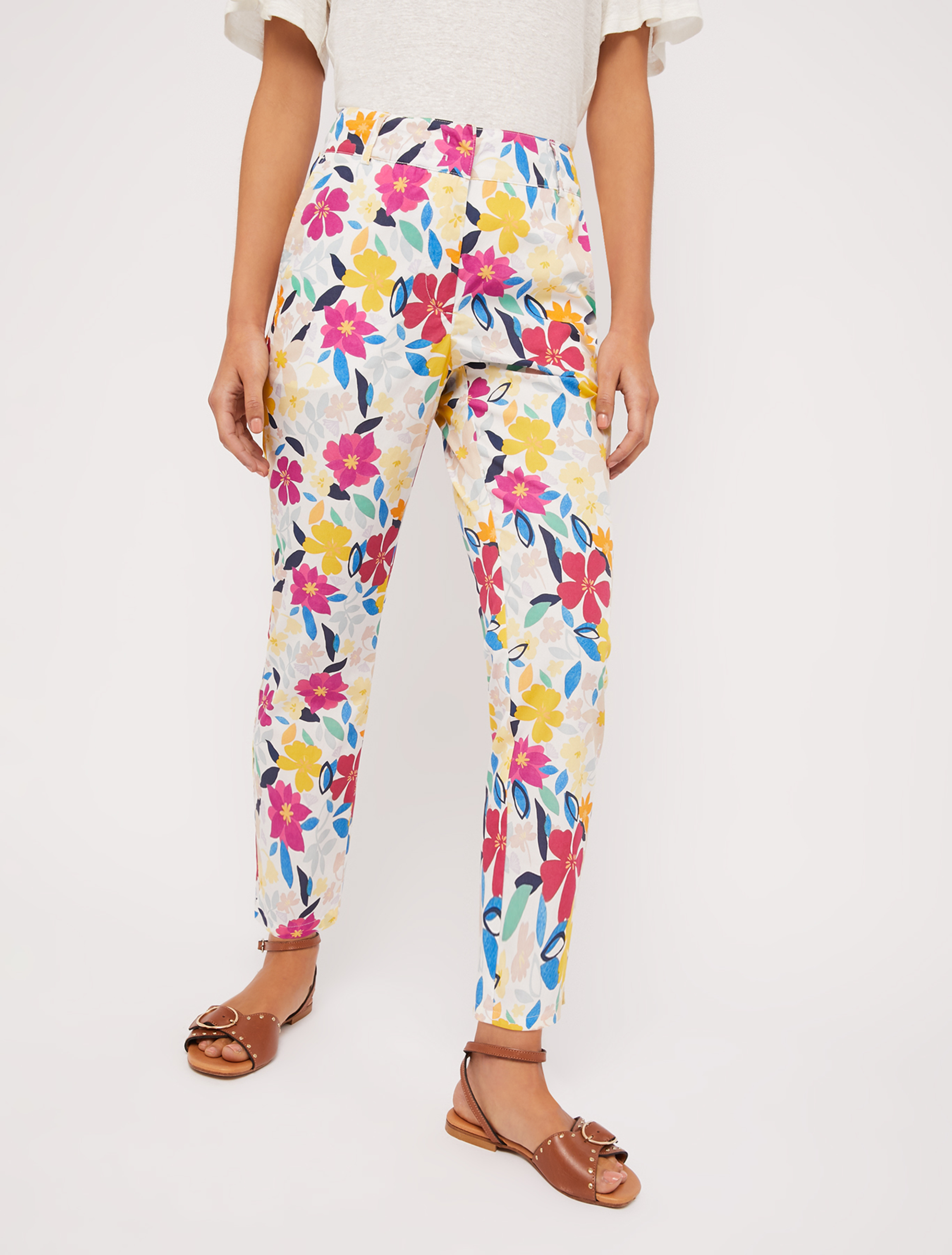 Slim poplin trousers, beige pattern - Pennyblack Slim poplin trousers - beige pattern - pennyblack