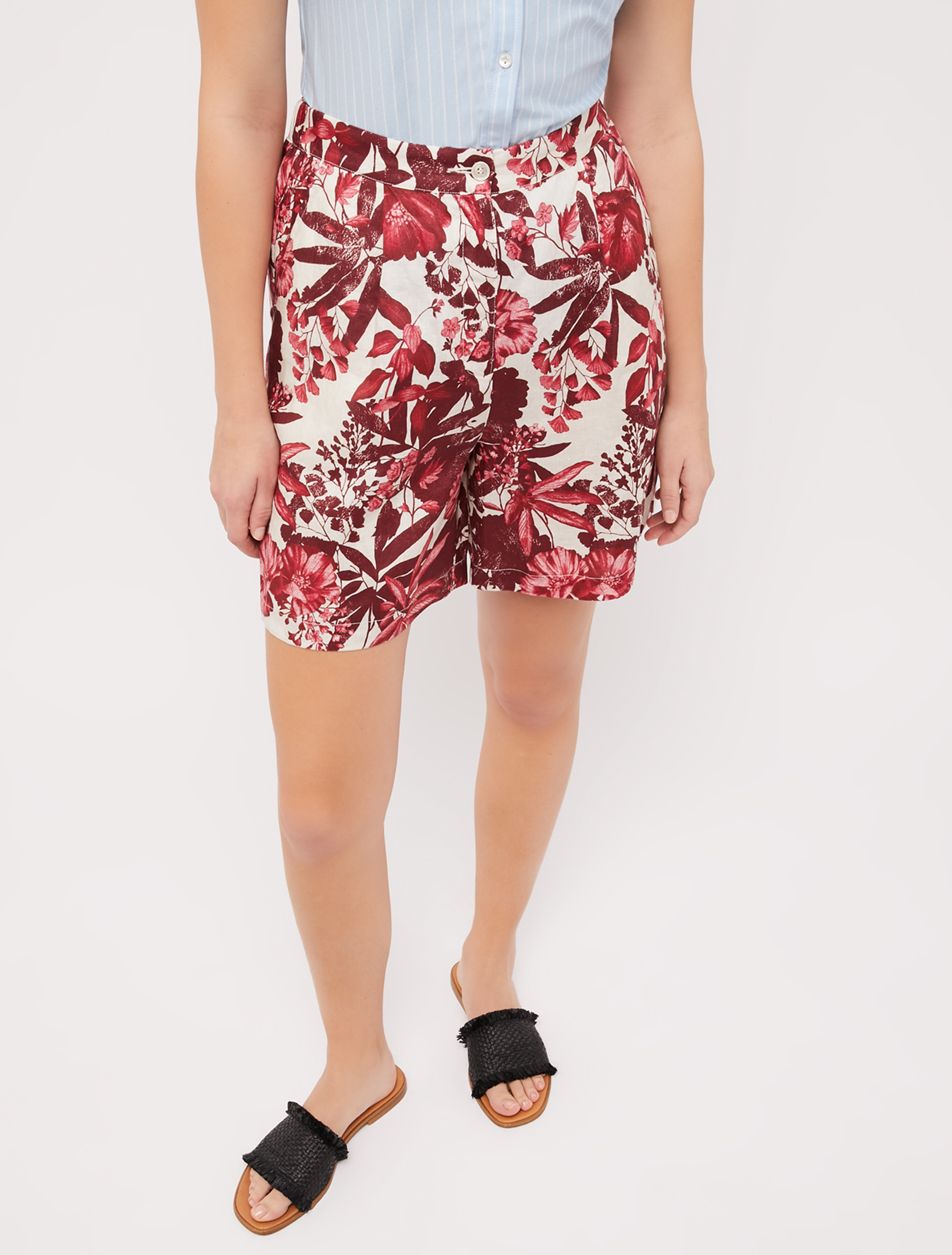 Tropical-print linen shorts, burgundy pattern - Pennyblack Tropical-print linen shorts - burgundy pattern - pennyblack