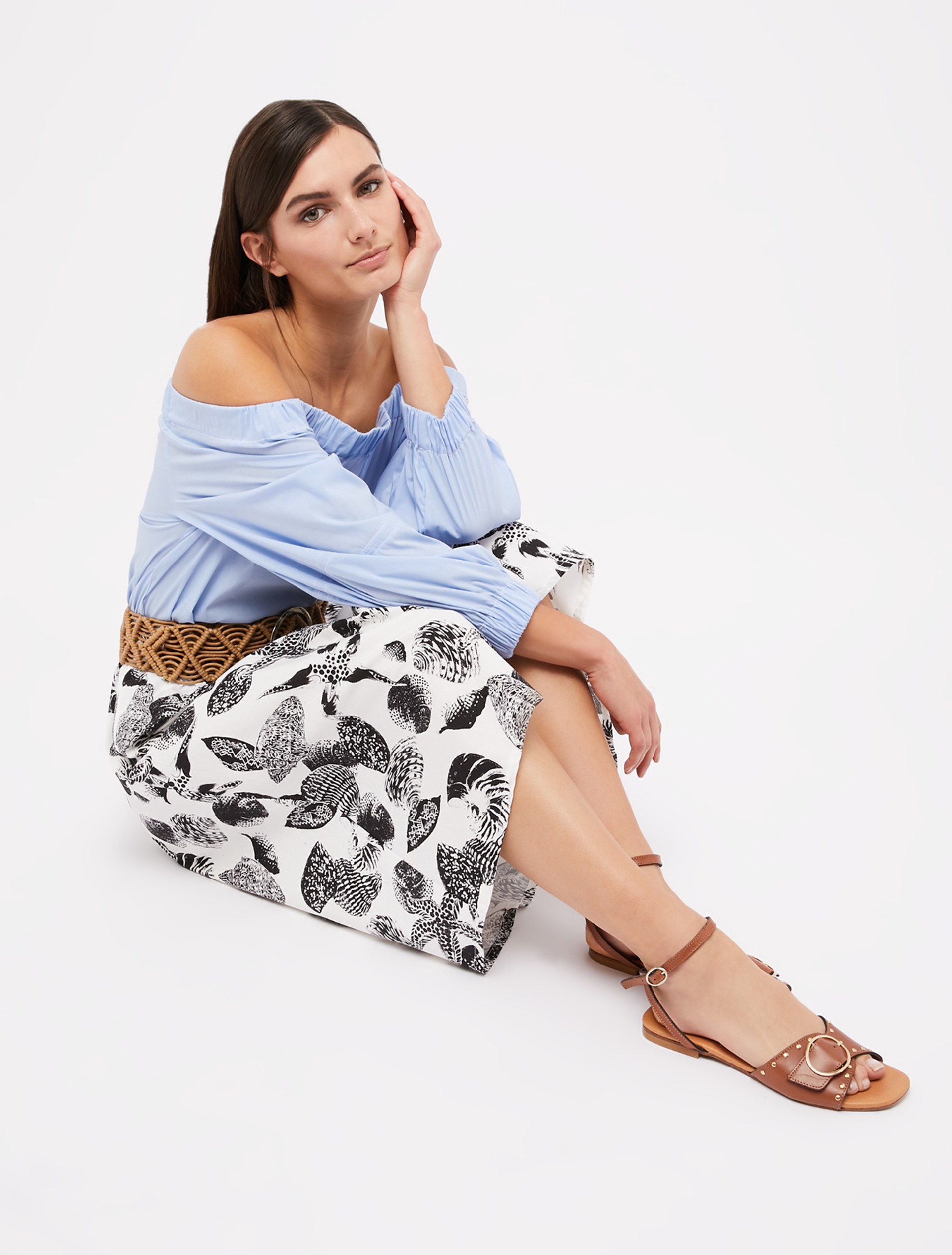 Off-the-shoulder poplin blouse, light blue - Pennyblack Off-the-shoulder poplin blouse - light blue - pennyblack