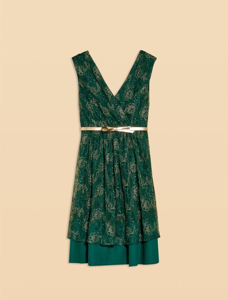 Embroidered tulle dress, emerald green - Pennyblack