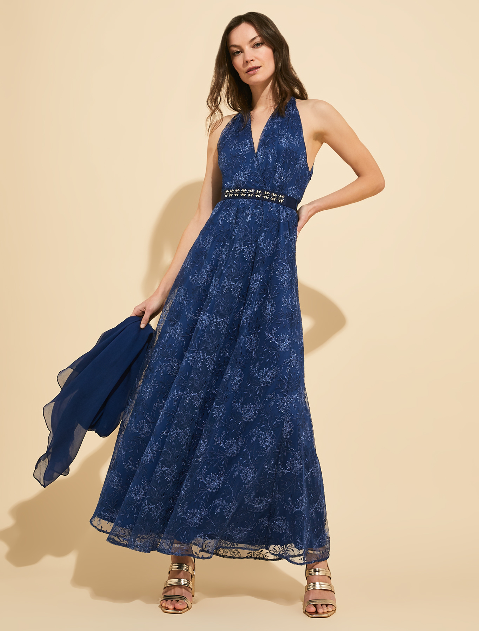 Embroidered tulle maxi dress, navy blue - Pennyblack Embroidered tulle maxi dress - navy blue - pennyblack
