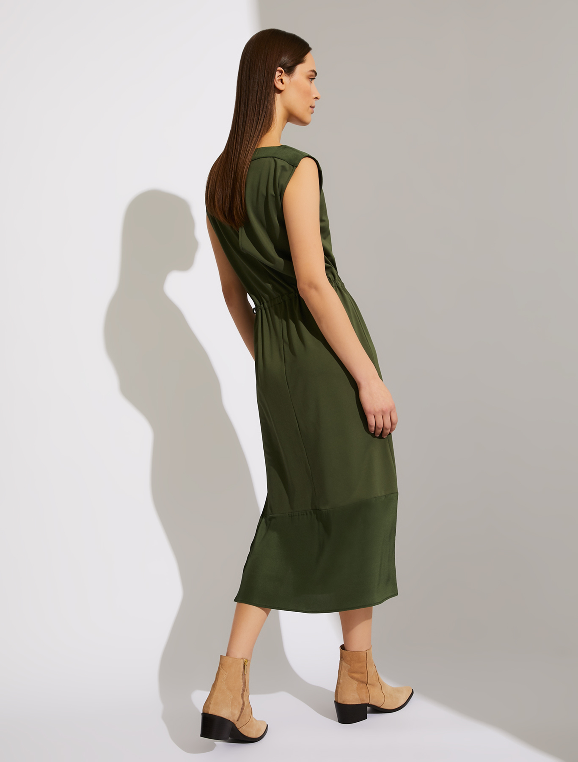 Tunic dress in jersey and crêpe, olive green - Pennyblack Tunic dress in jersey and crêpe - olive green - pennyblack