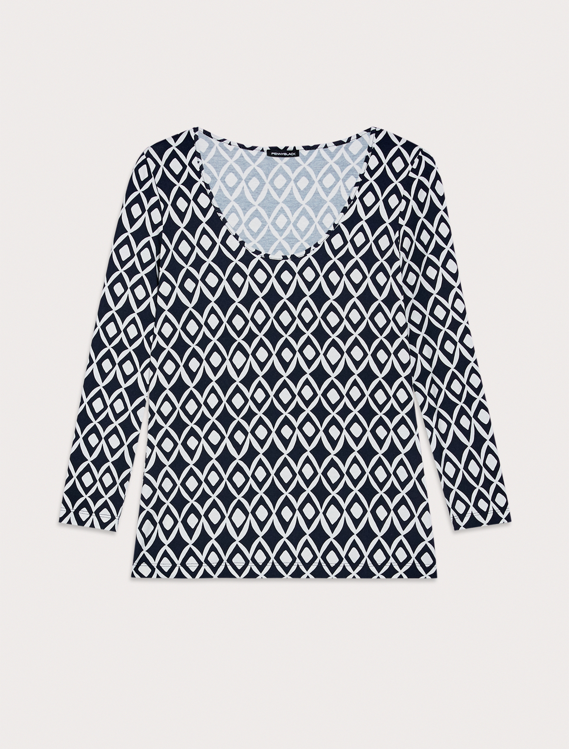 Slim-fit T-shirt in flowing jersey, navy blue pattern - Pennyblack Slim-fit T-shirt in flowing jersey - navy blue pattern - pennyblack