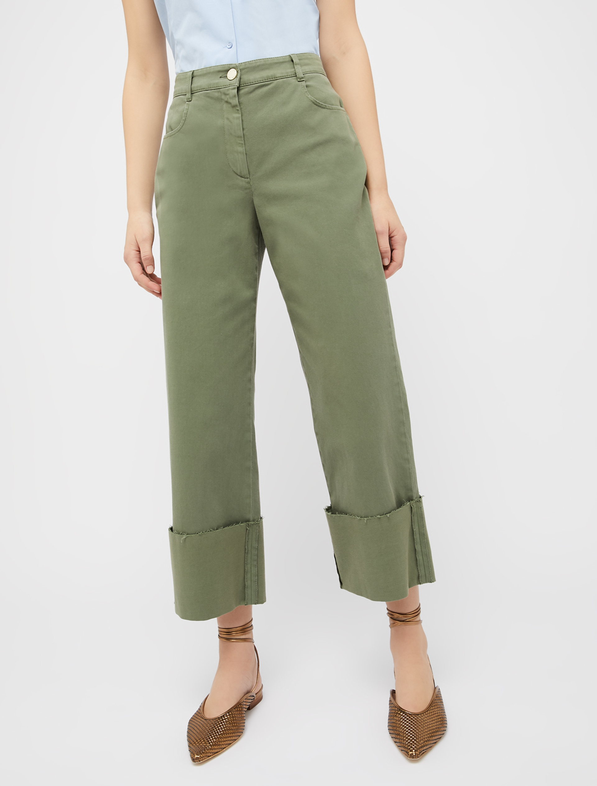 Trousers with turn-ups, khaki green - Pennyblack Trousers with turn-ups - khaki green - pennyblack