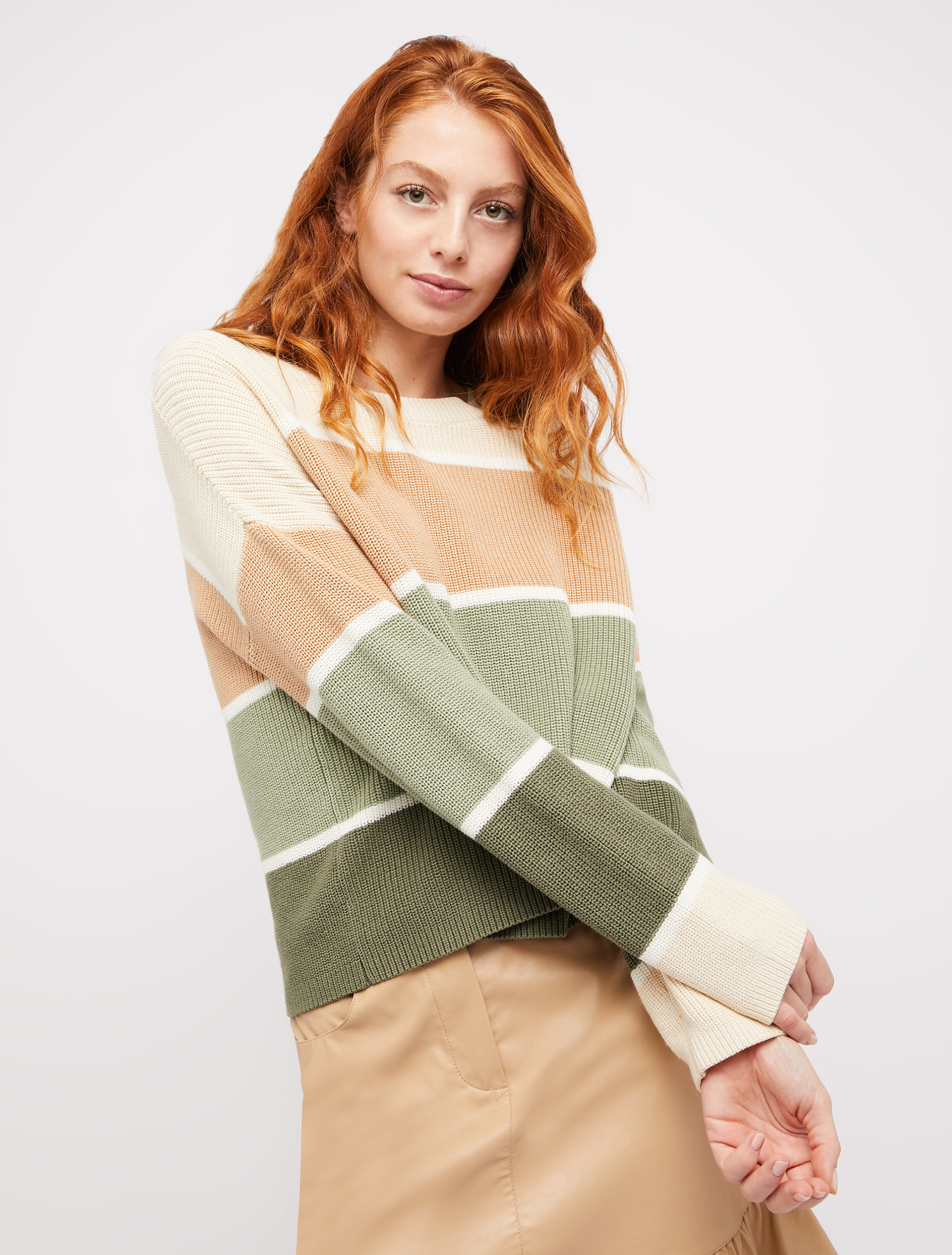 Colour-block cotton jumper, olive green pattern - Pennyblack Colour-block cotton jumper - olive green pattern - pennyblack