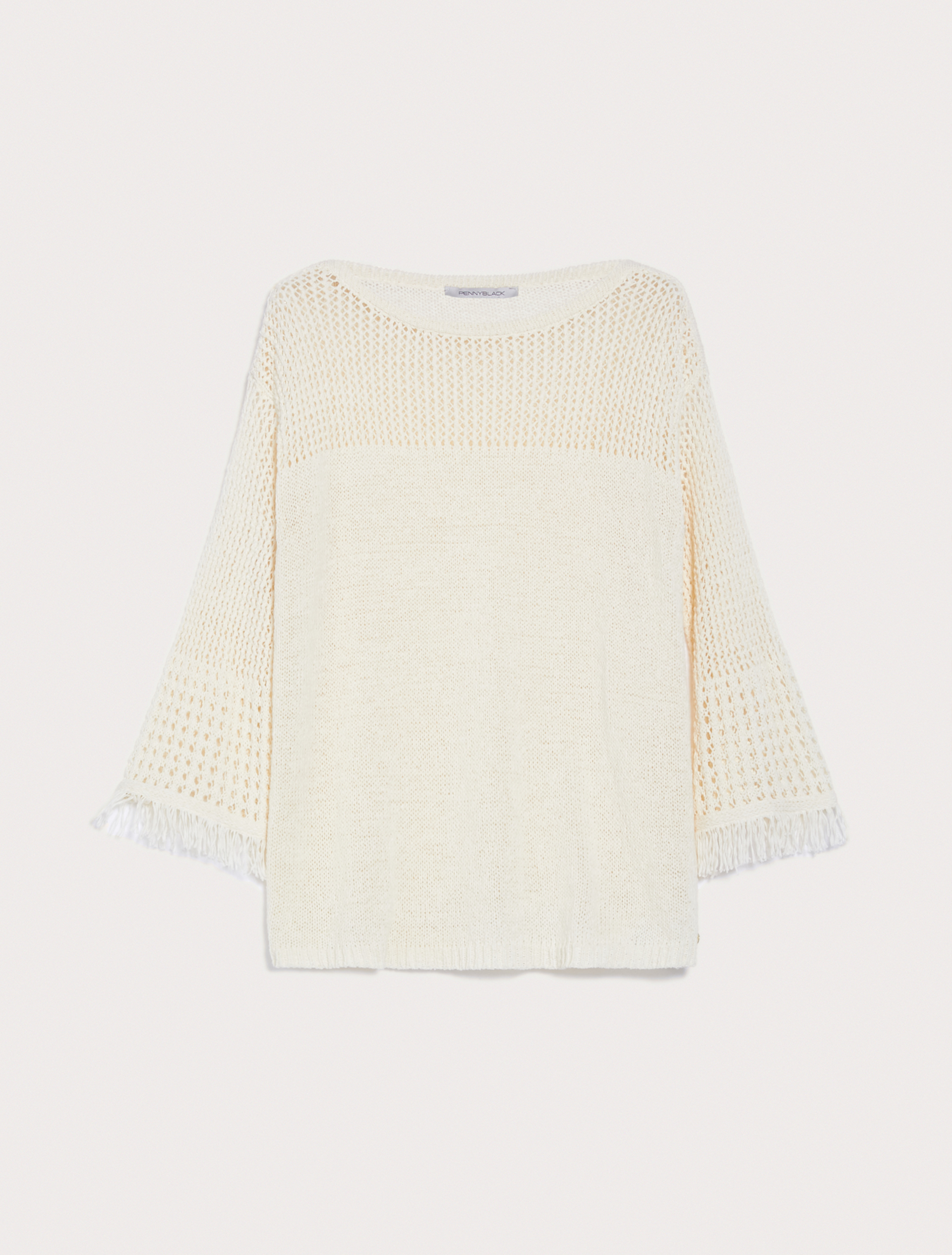 Openwork jumper with fringe, ivory - Pennyblack Openwork jumper with fringe - ivory - pennyblack