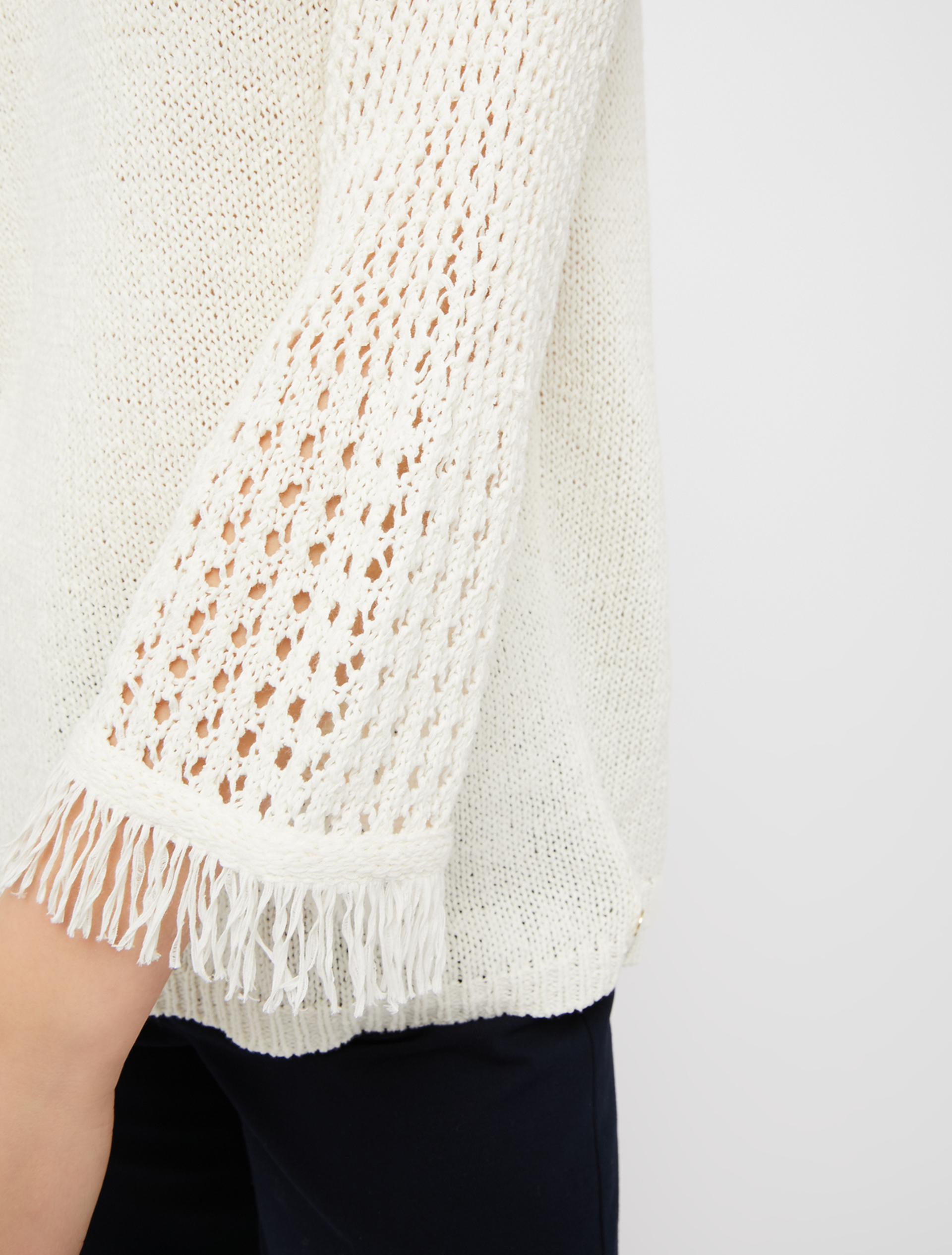 Openwork jumper with fringe, ivory - Pennyblack Openwork jumper with fringe - ivory - pennyblack