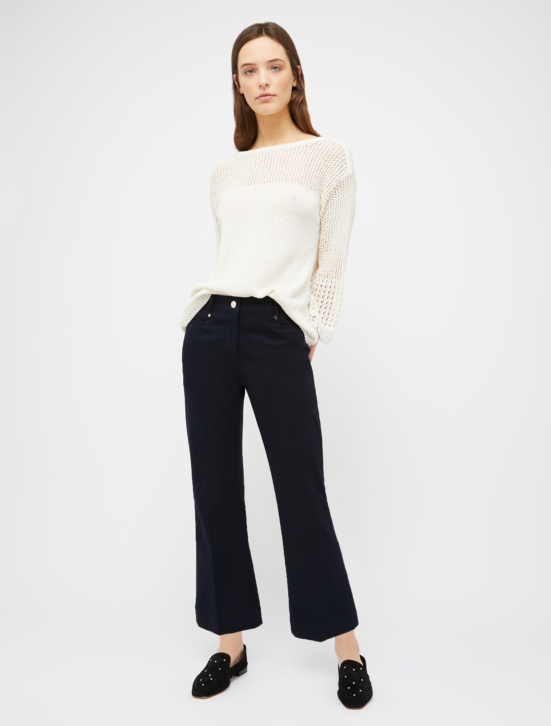 Openwork jumper with fringe, ivory - Pennyblack Openwork jumper with fringe - ivory - pennyblack