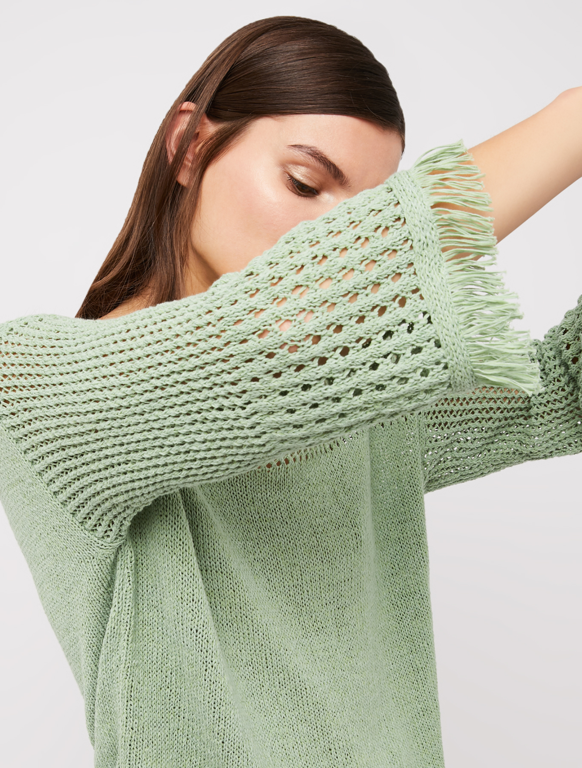 Openwork jumper with fringe, khaki green - Pennyblack Openwork jumper with fringe - khaki green - pennyblack