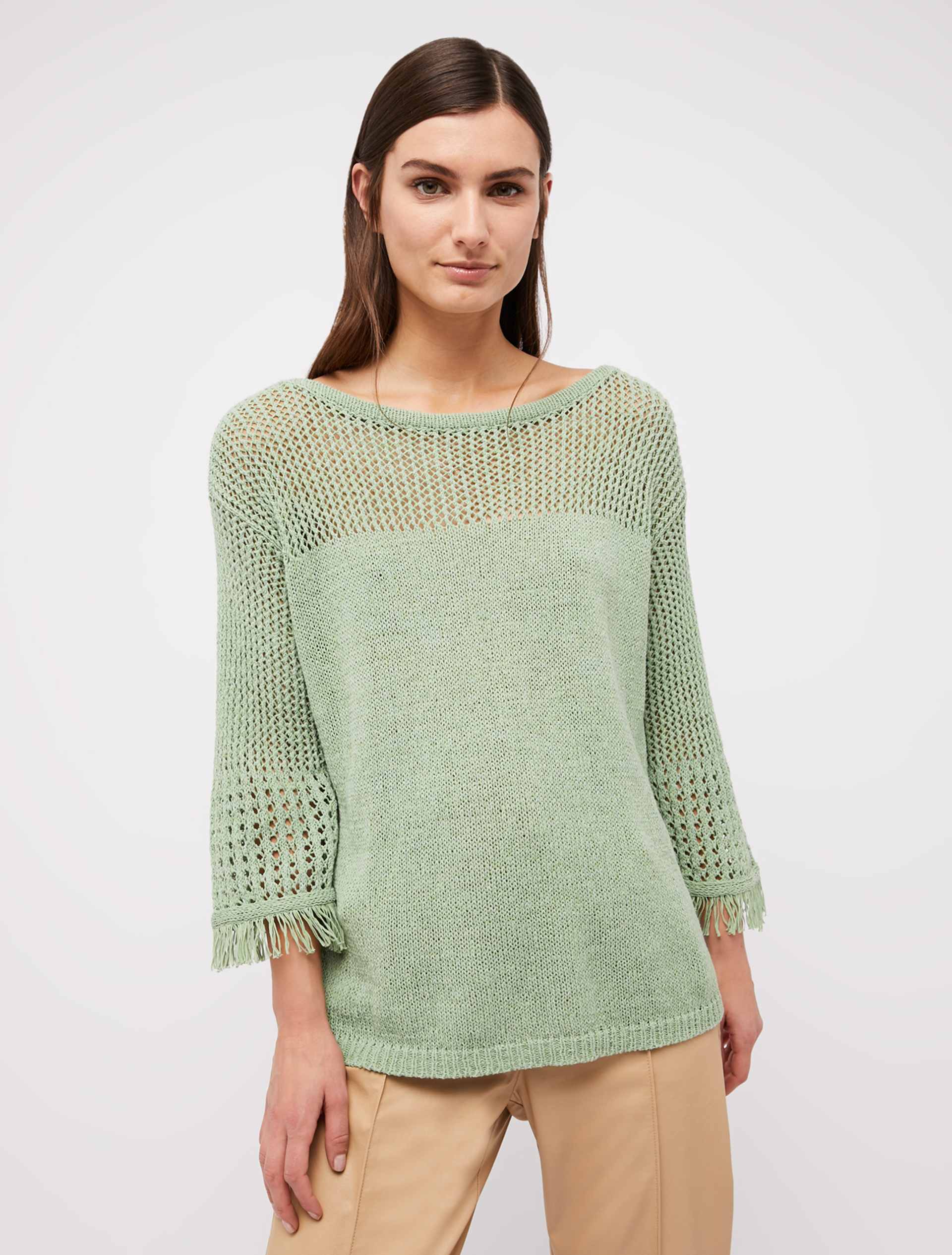 Openwork jumper with fringe, khaki green - Pennyblack Openwork jumper with fringe - khaki green - pennyblack
