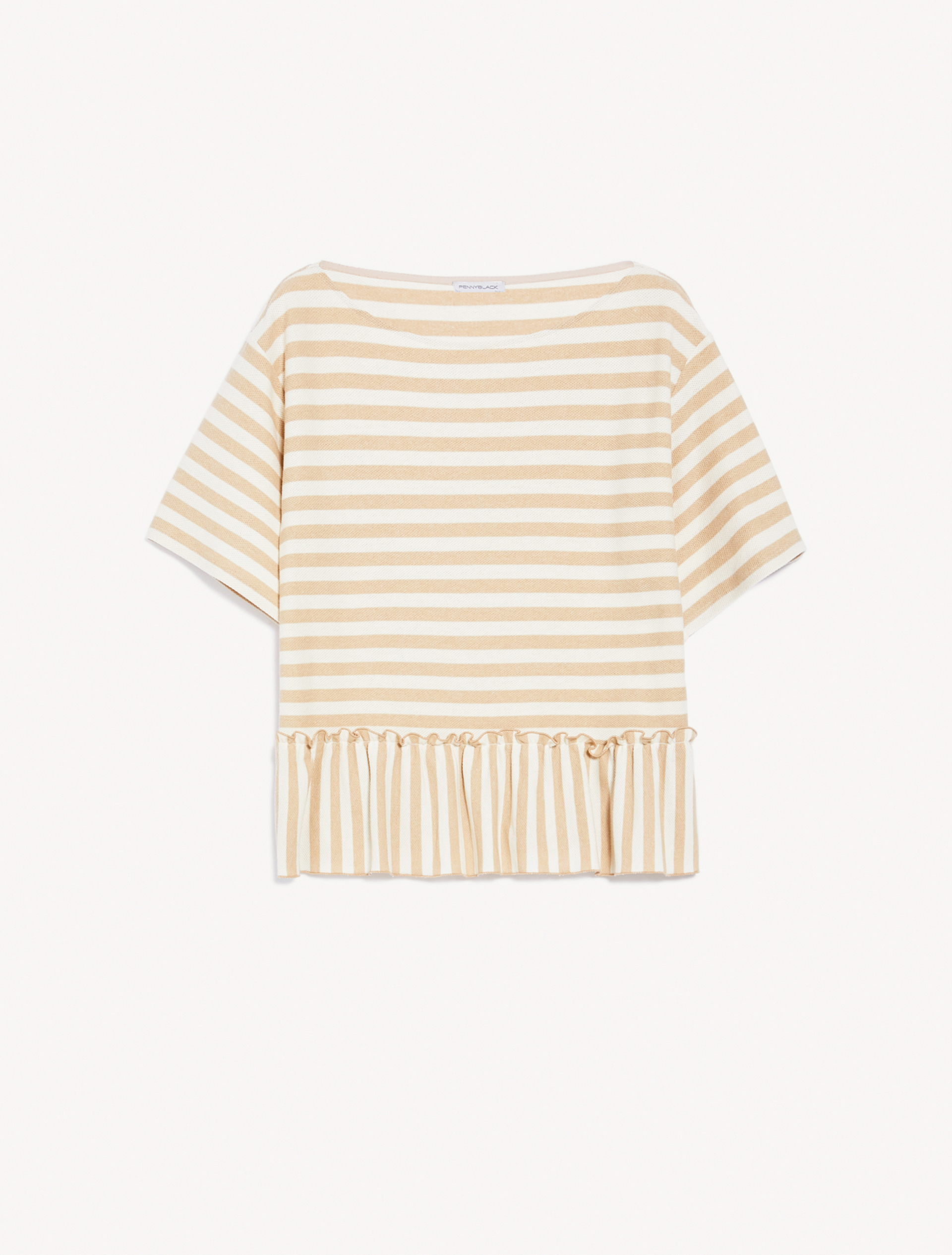 Piqué T-shirt with flounce, beige pattern - Pennyblack Piqué T-shirt with flounce - beige pattern - pennyblack