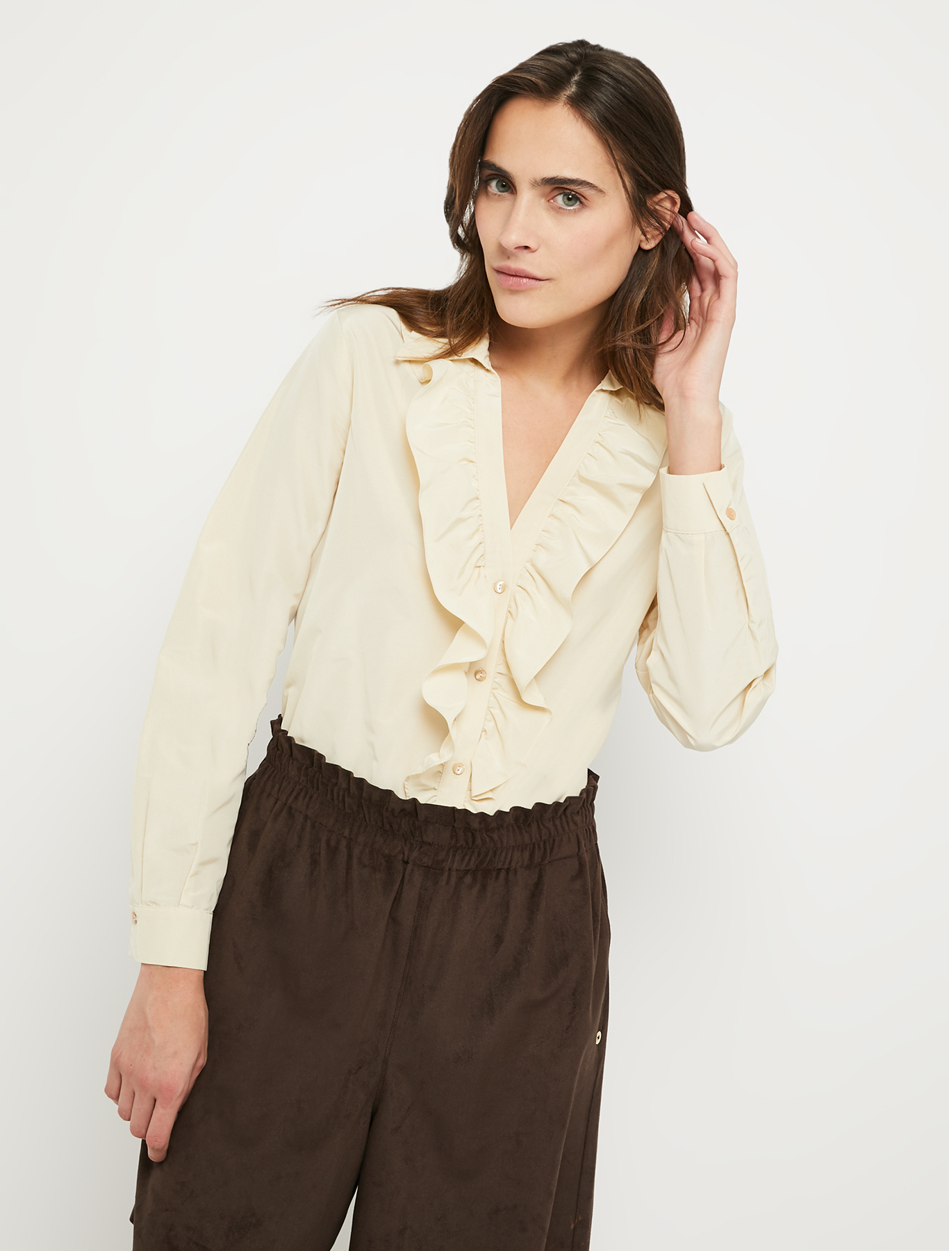Taffeta shirt with ruffles, ivory | Pennyblack Taffeta shirt with ruffles - ivory - pennyblack