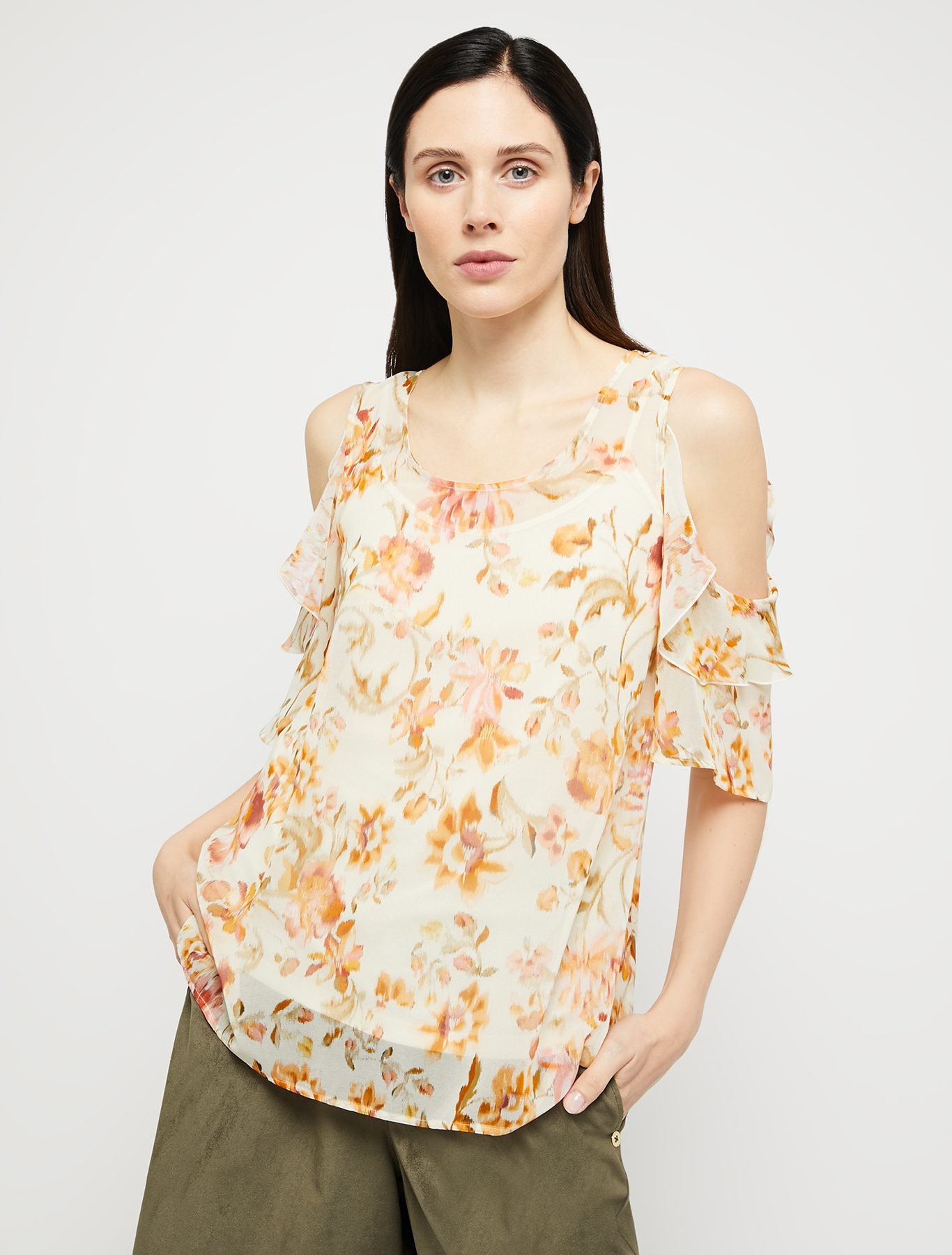 Blouse in floral georgette, beige pattern - Pennyblack Blouse in floral georgette - beige pattern - pennyblack