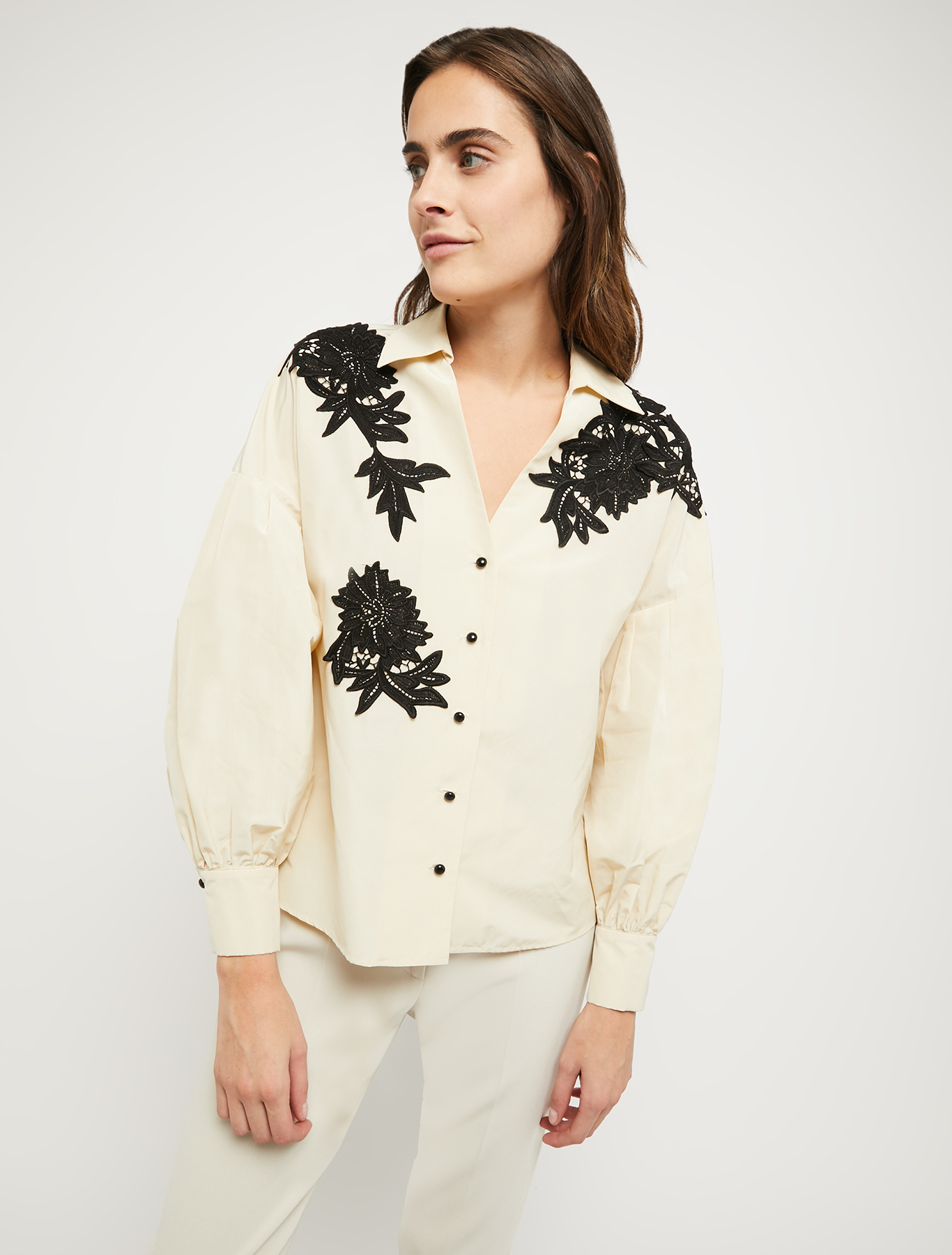 Taffeta shirt with lace, ivory | Pennyblack Taffeta shirt with lace - ivory - pennyblack