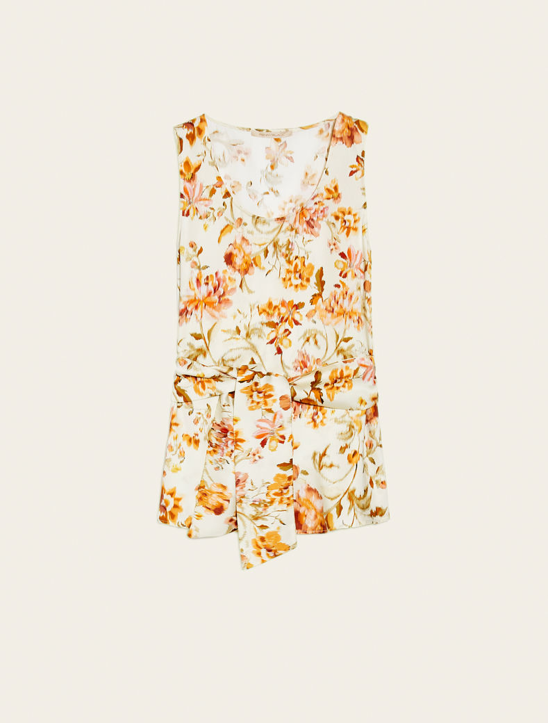 Patterned twill top, beige pattern - Pennyblack