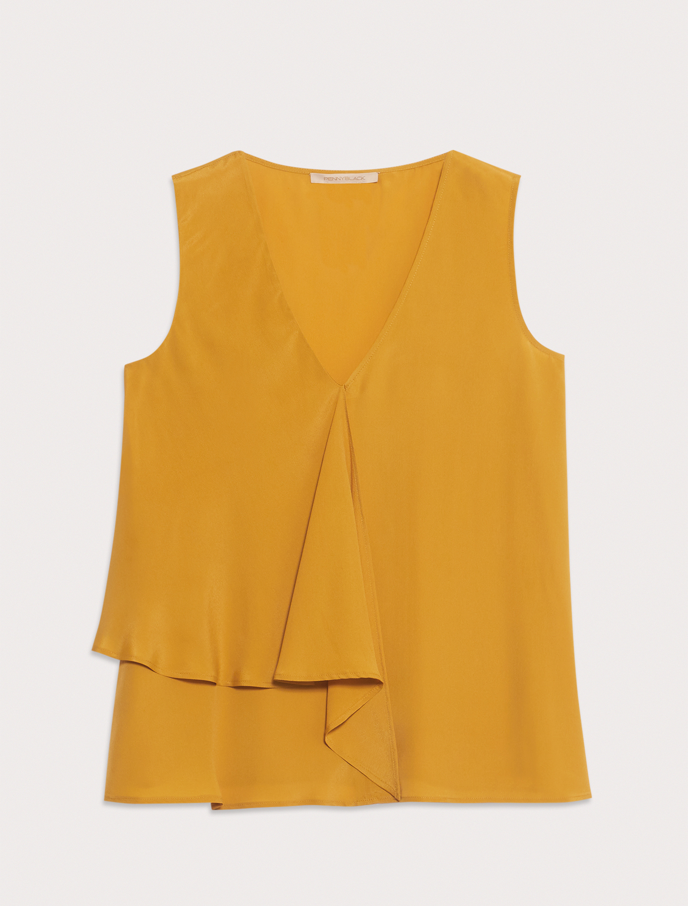 Crêpe de Chine top with ruffle, mustard | Pennyblack Crêpe de Chine top with ruffle - mustard - pennyblack