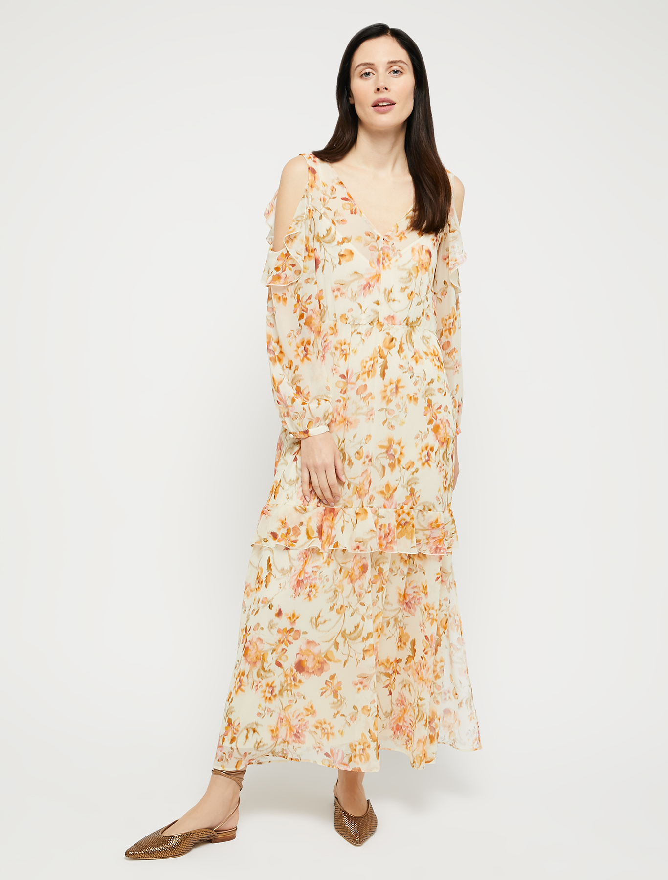 Floral georgette maxi dress, beige pattern - Pennyblack Floral georgette maxi dress - beige pattern - pennyblack