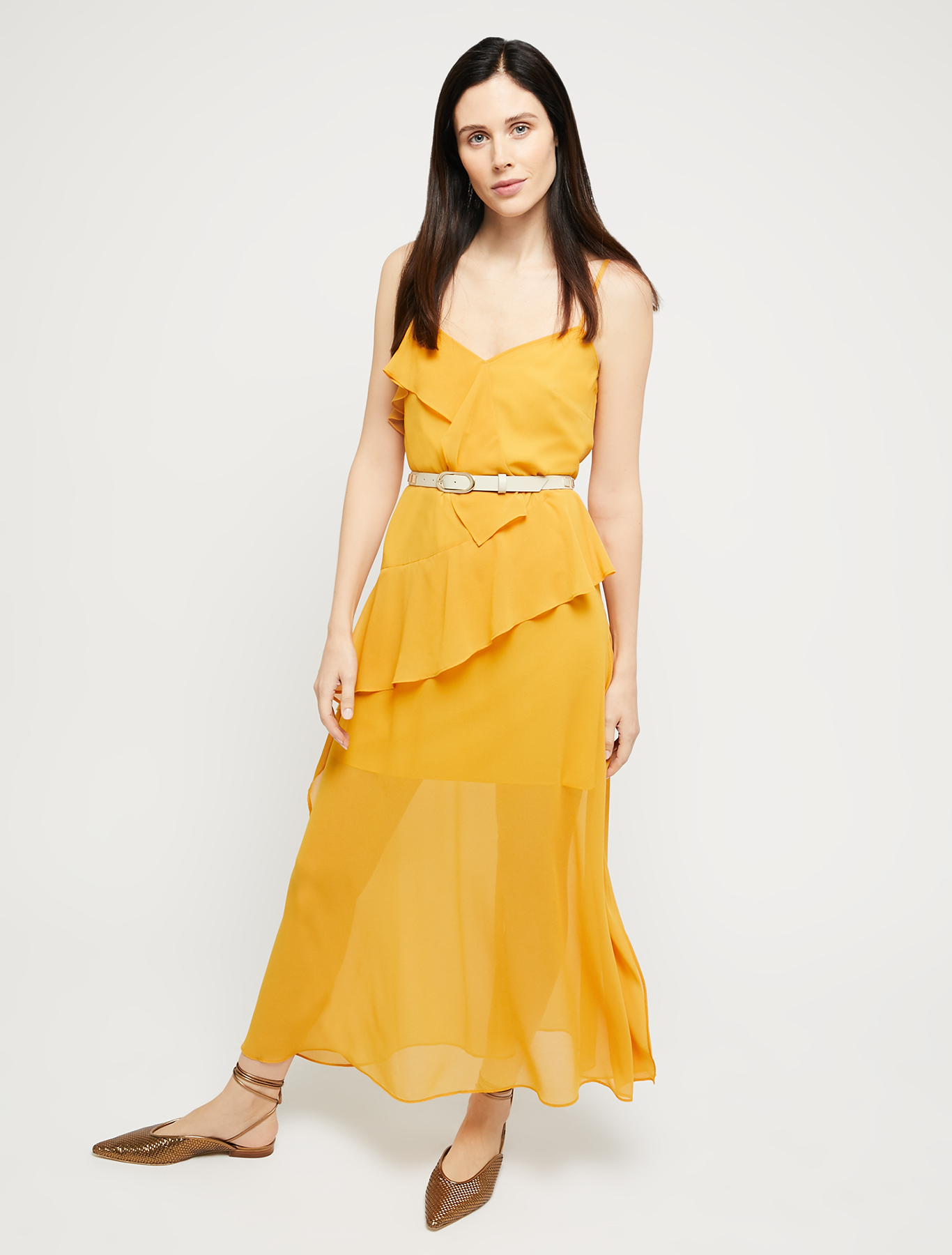 Georgette dress with flounce, mustard - Pennyblack Georgette dress with flounce - mustard - pennyblack