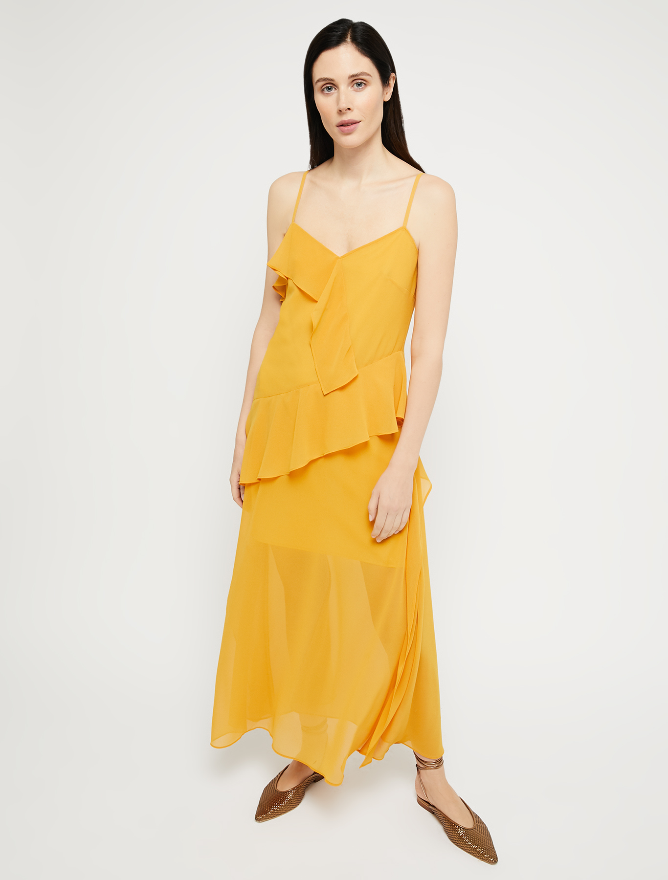 Georgette dress with flounce, mustard - Pennyblack Georgette dress with flounce - mustard - pennyblack