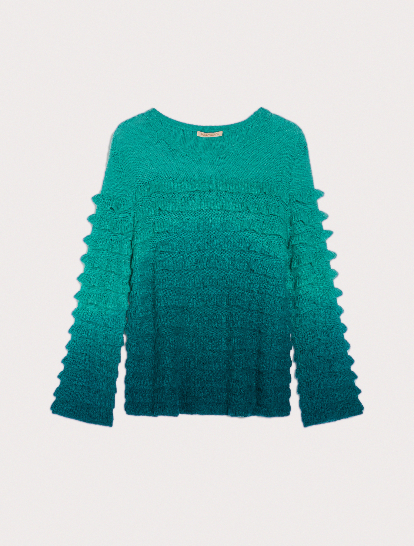 Gradient pullover with ruffles, petrol green | Pennyblack Gradient pullover with ruffles - petrol green - pennyblack